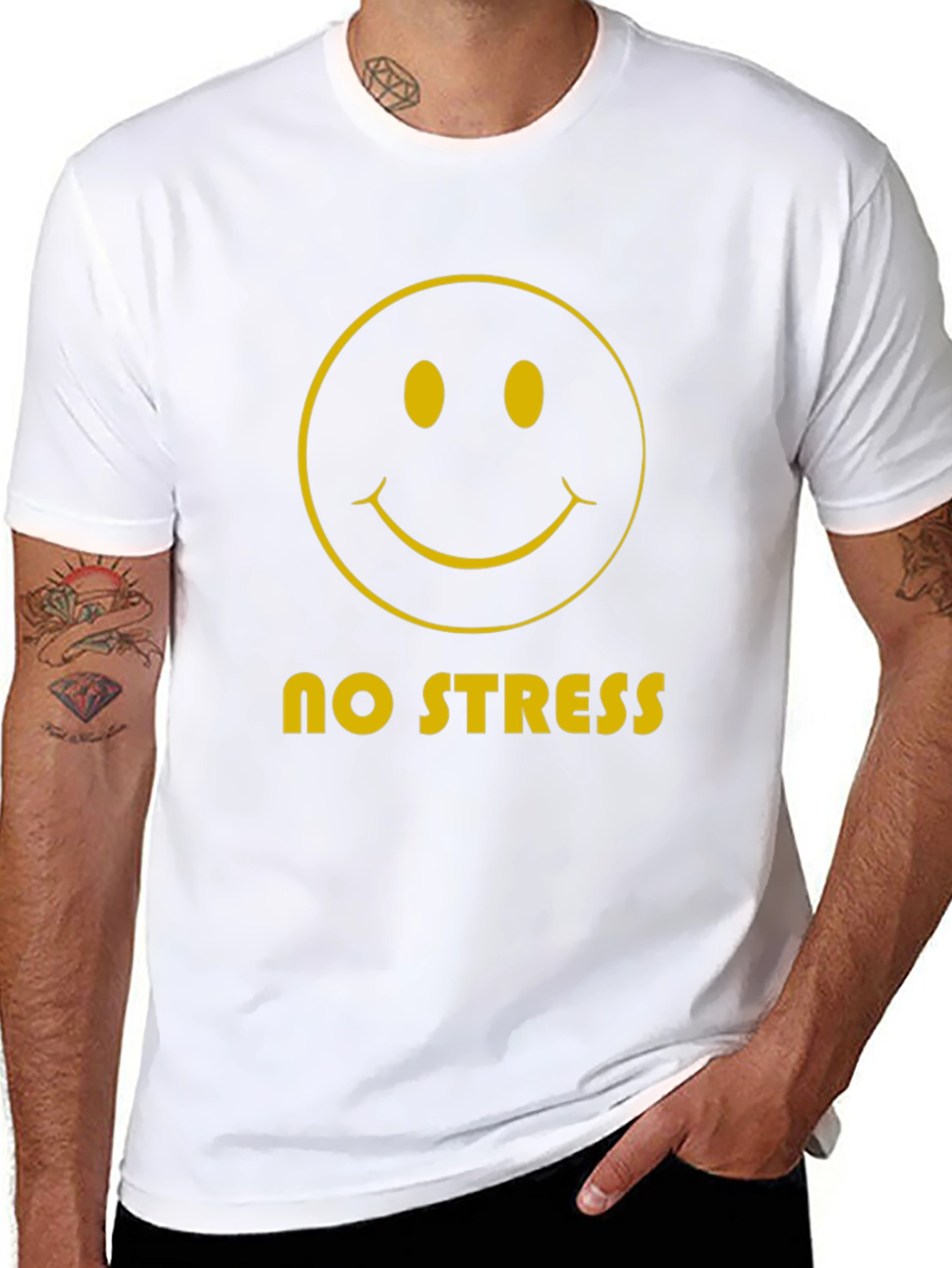 No Stress Smiley Face Graphic Tee - Black