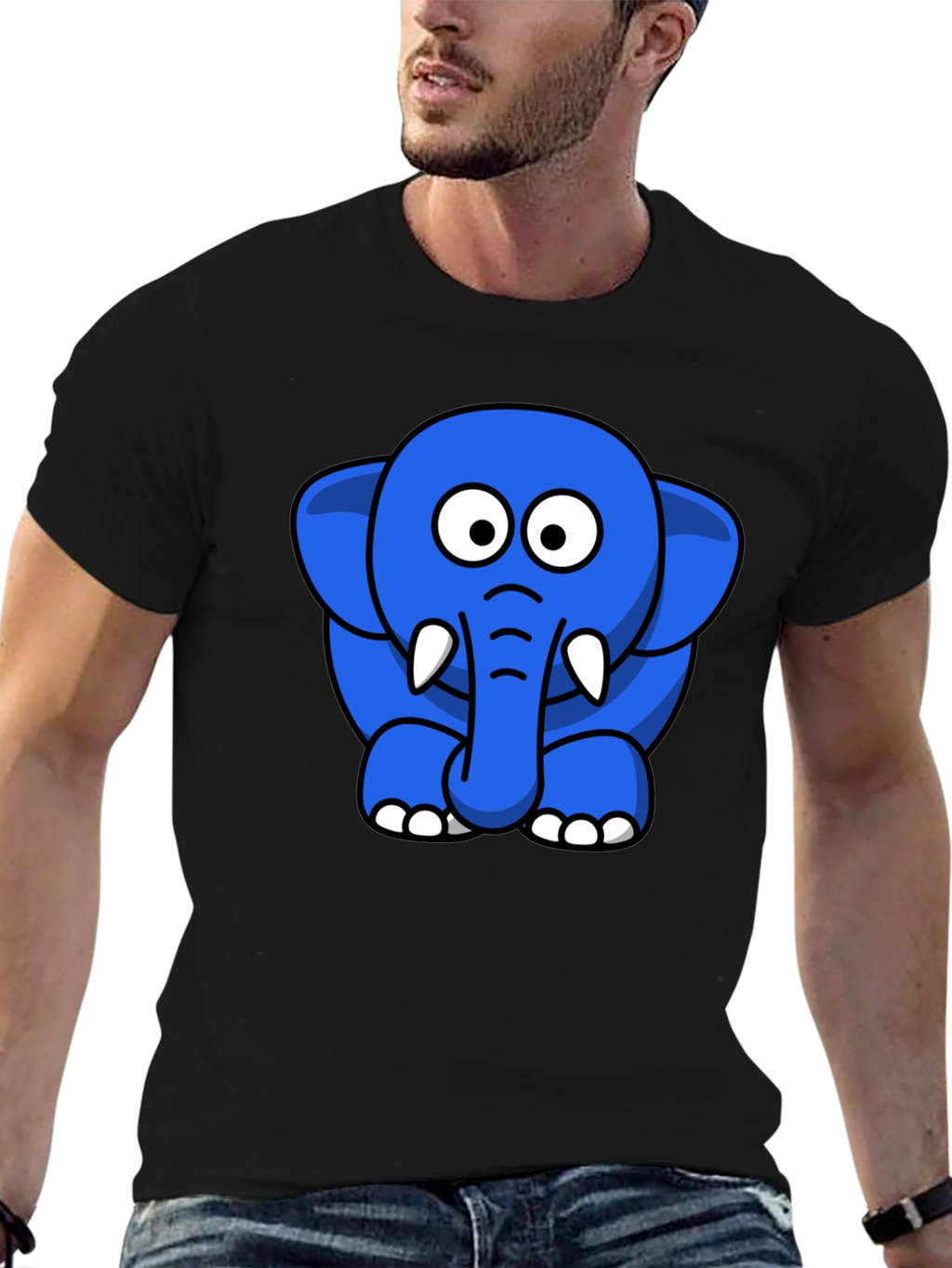 Blue Elephant Cartoon Graphic T-Shirt