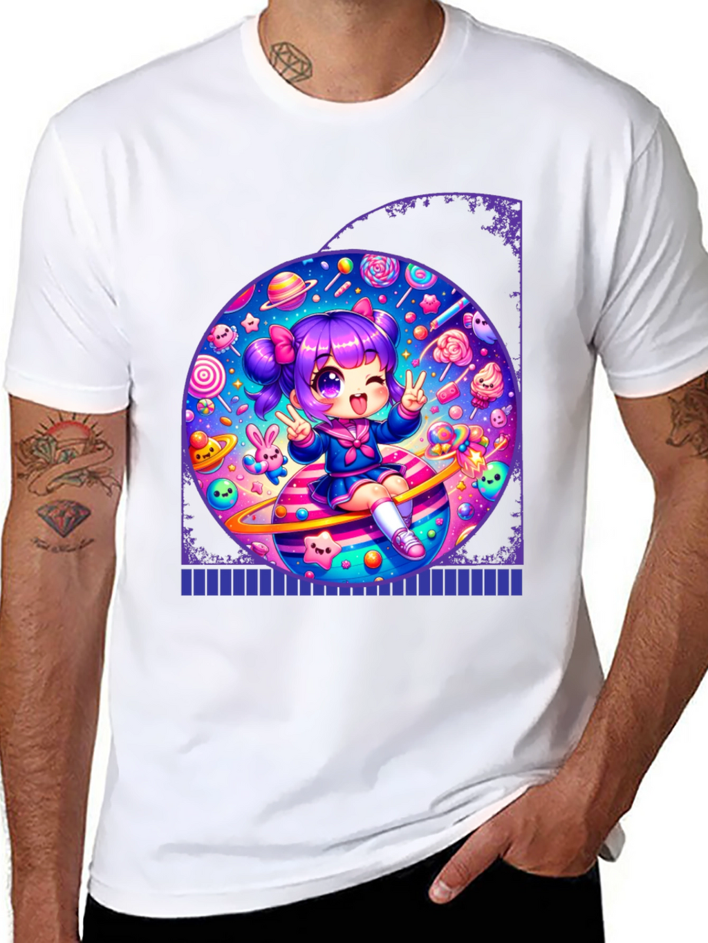 Kawaii Anime Girl on Planet T-Shirt