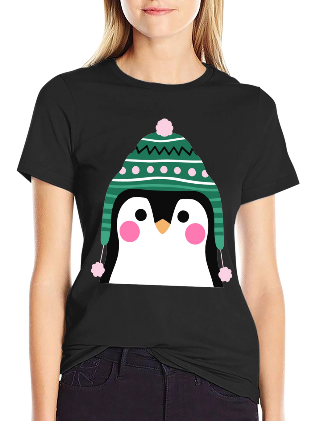Penguin Winter Hat Graphic Tee - Cute Holiday T-Shirt