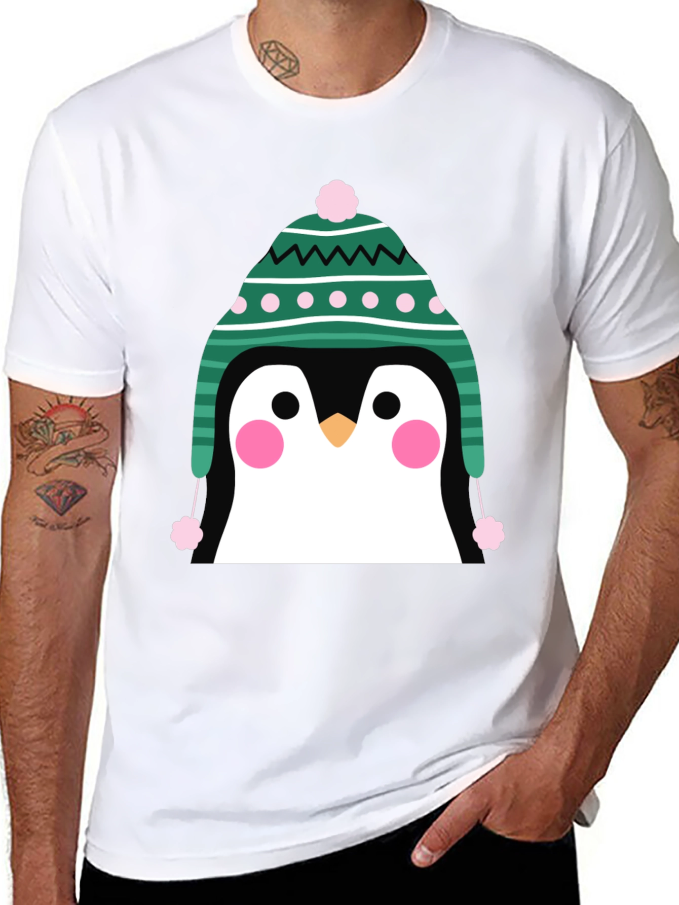 Penguin Winter Hat Graphic Tee - Cute Holiday T-Shirt