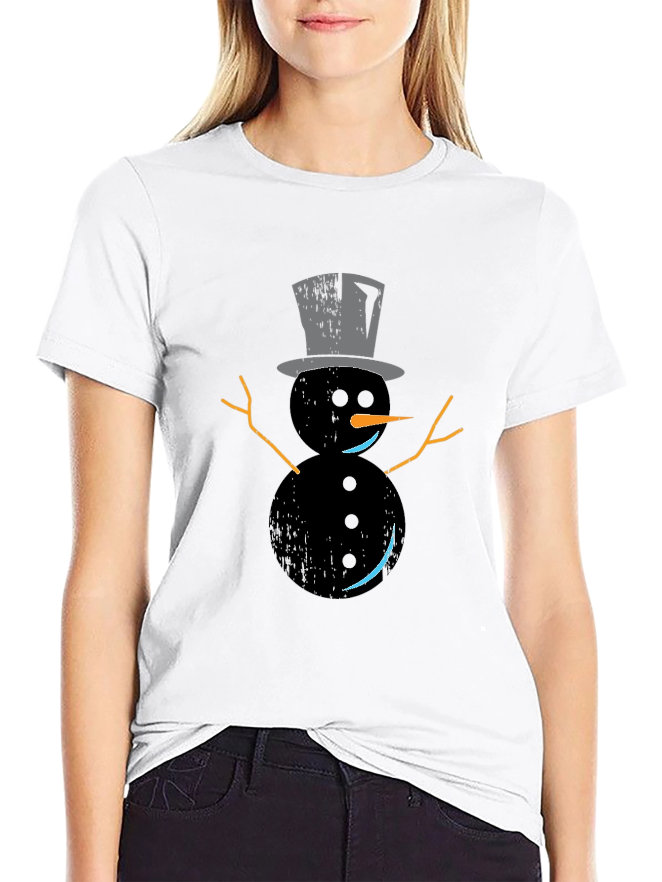 Snowman Graphic Tee - Black Holiday Shirt