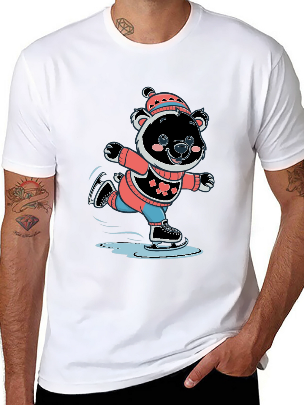 Cute Bear Ice Skating Graphic T-Shirt
