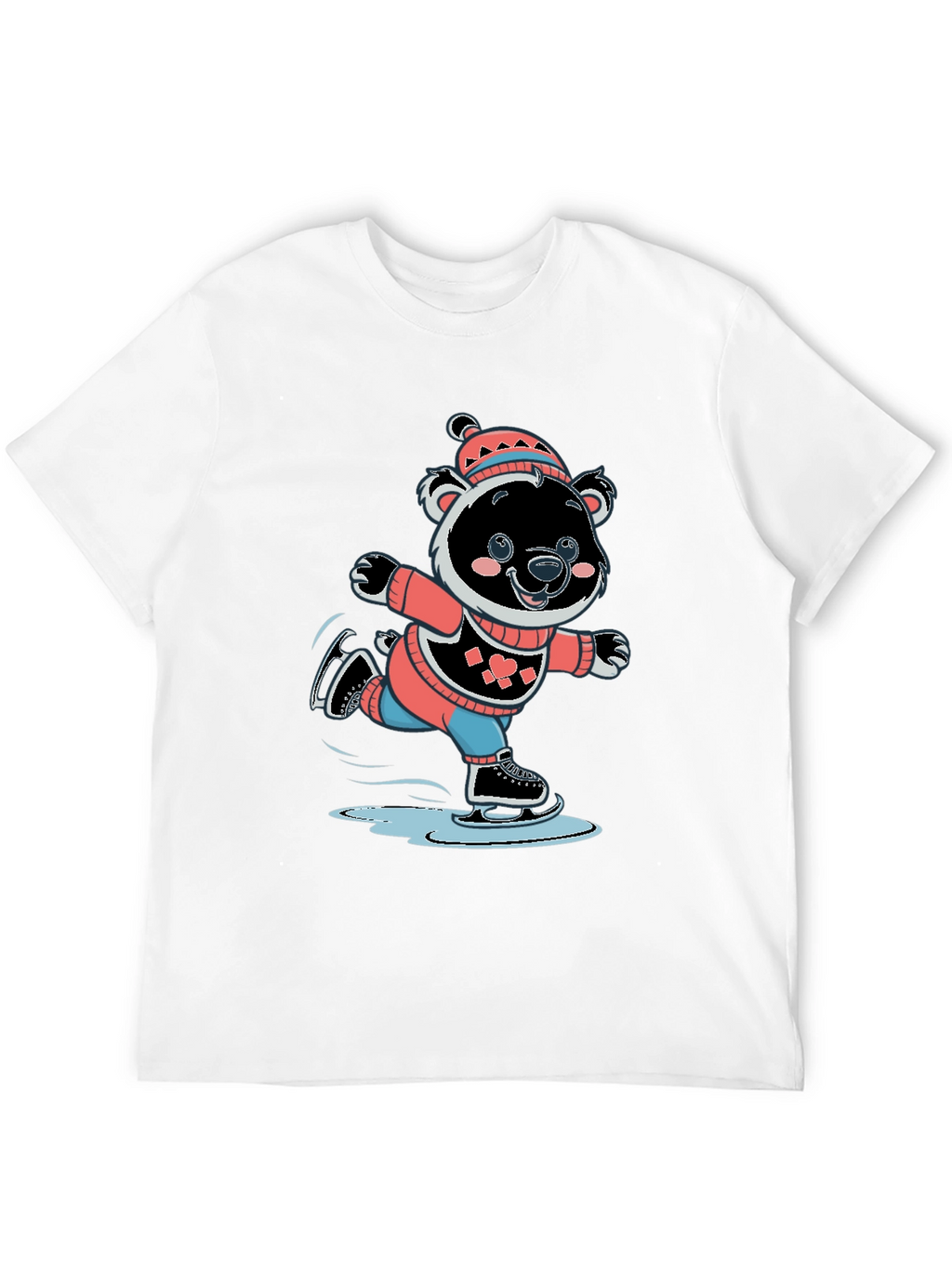 Cute Bear Ice Skating Graphic T-Shirt