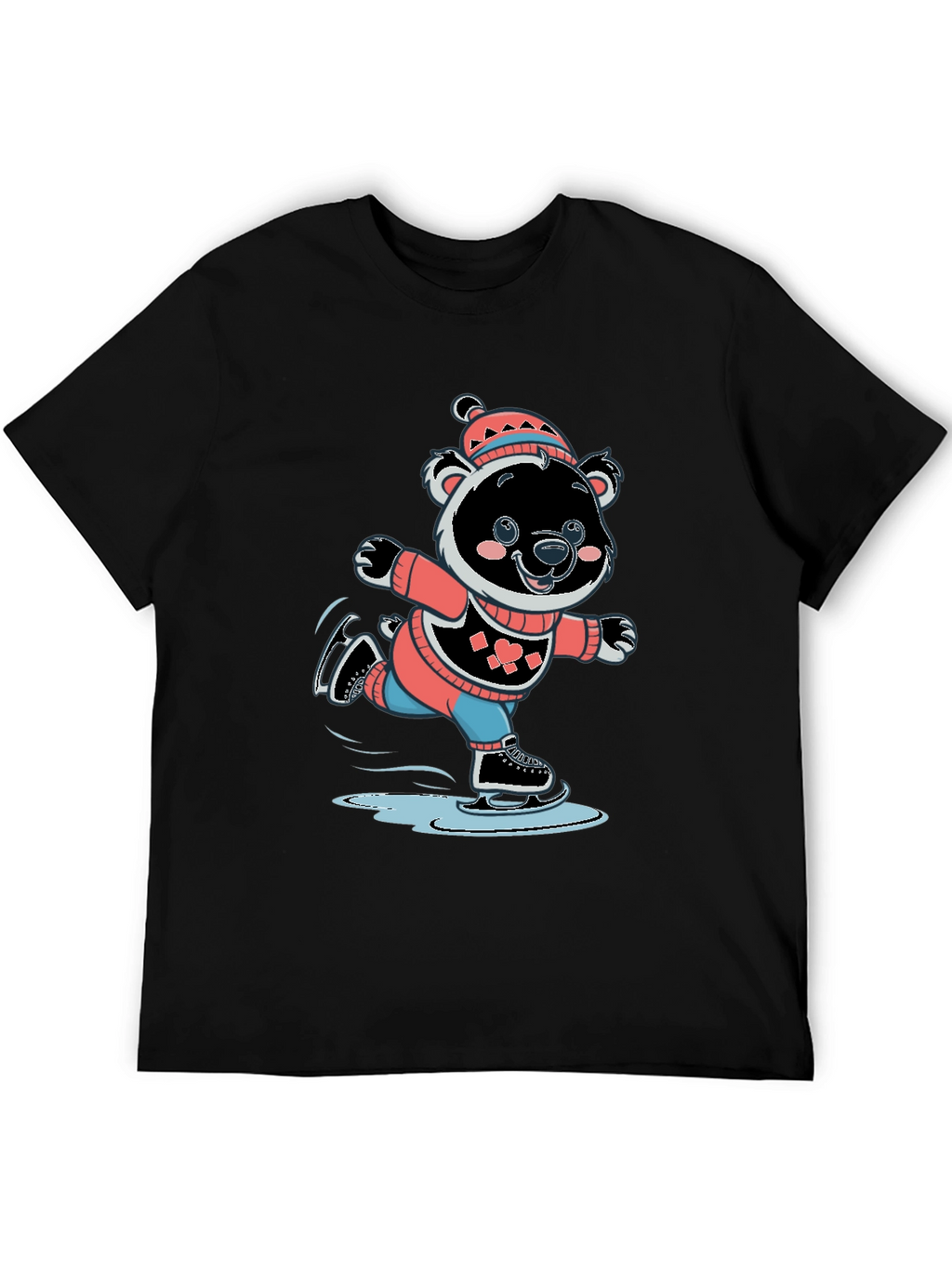 Cute Bear Ice Skating Graphic T-Shirt