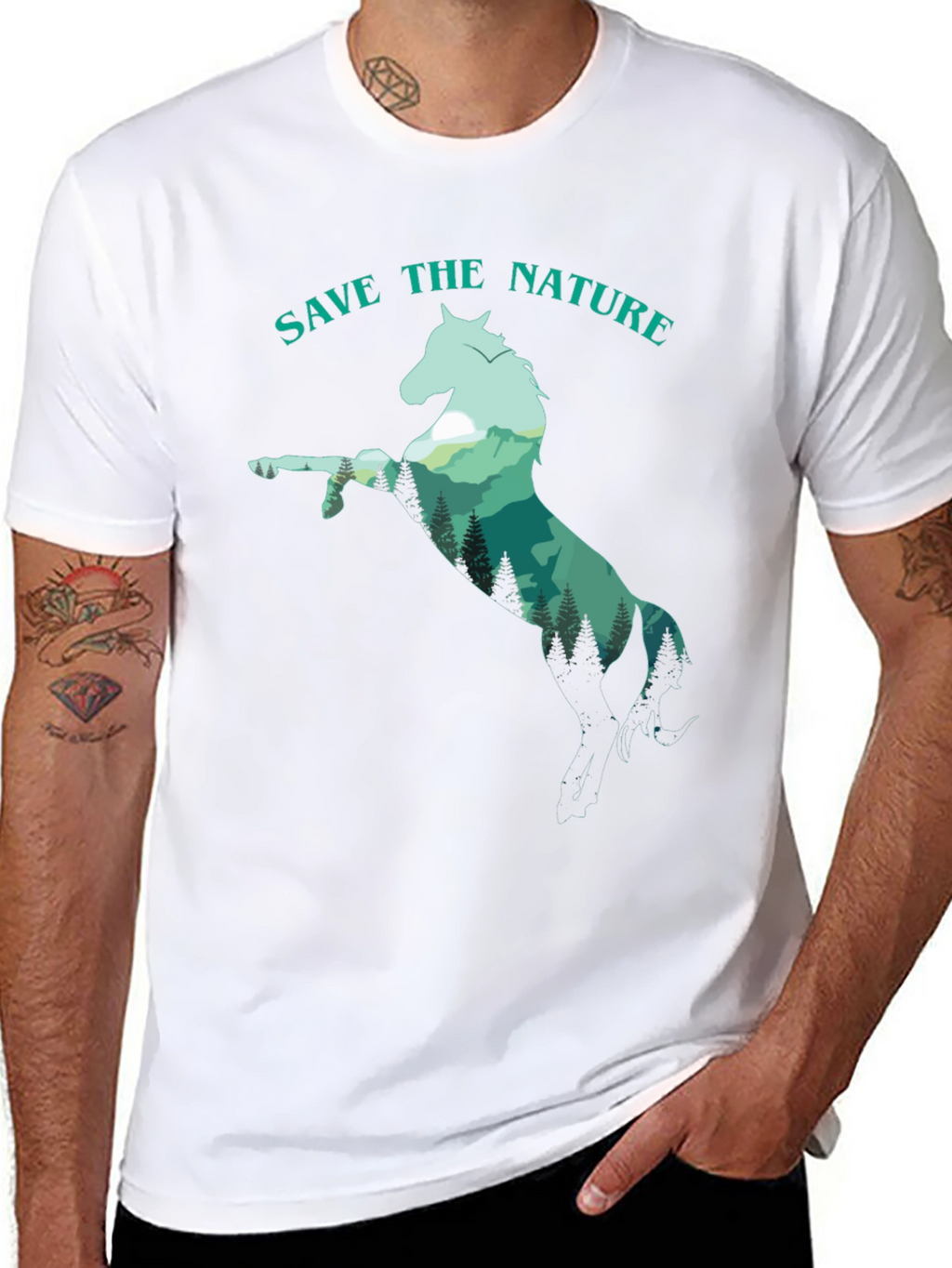 Save the Nature Horse Graphic Tee - Black