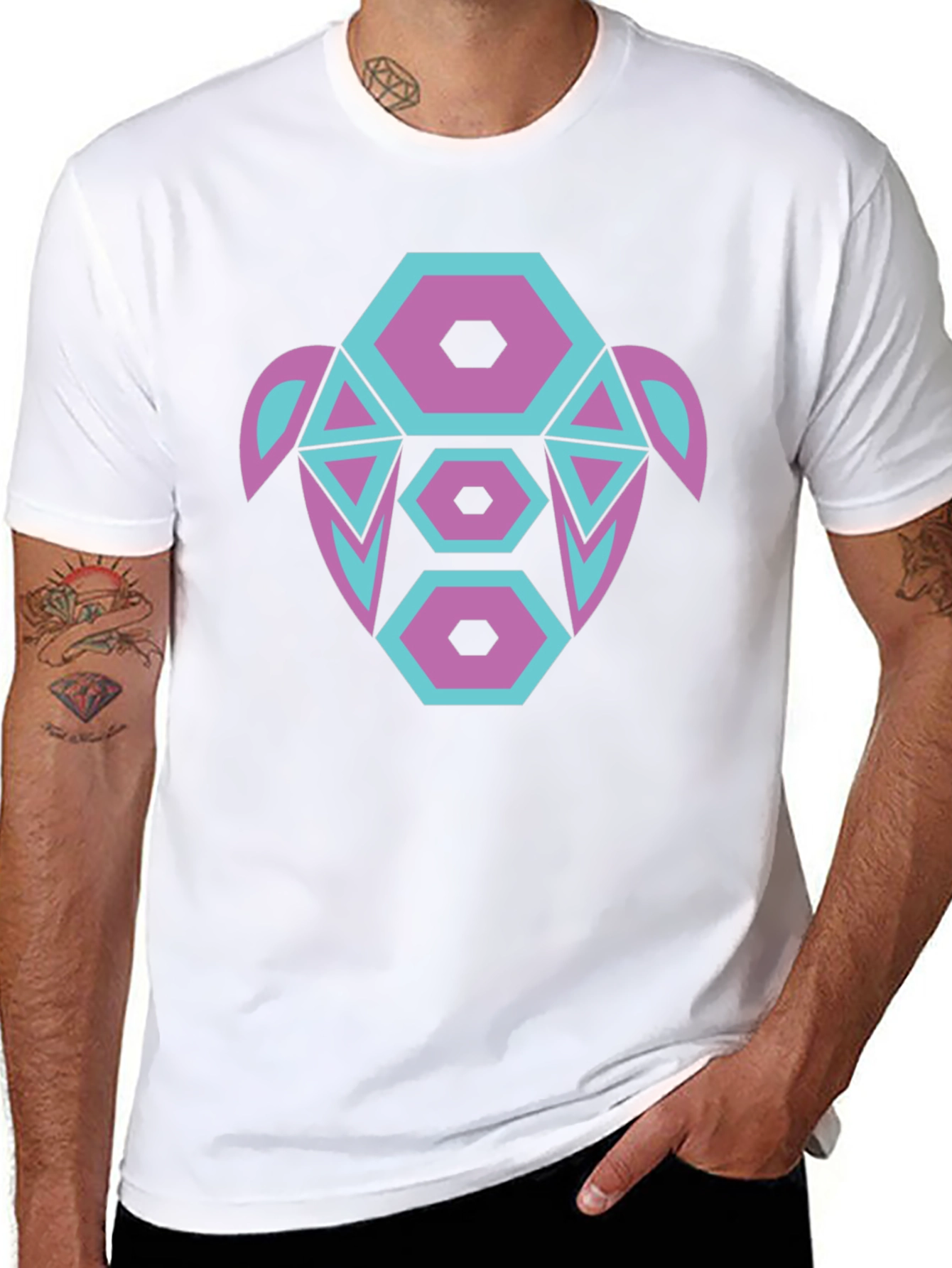 Abstract Turtle Graphic Tee - Black Cotton