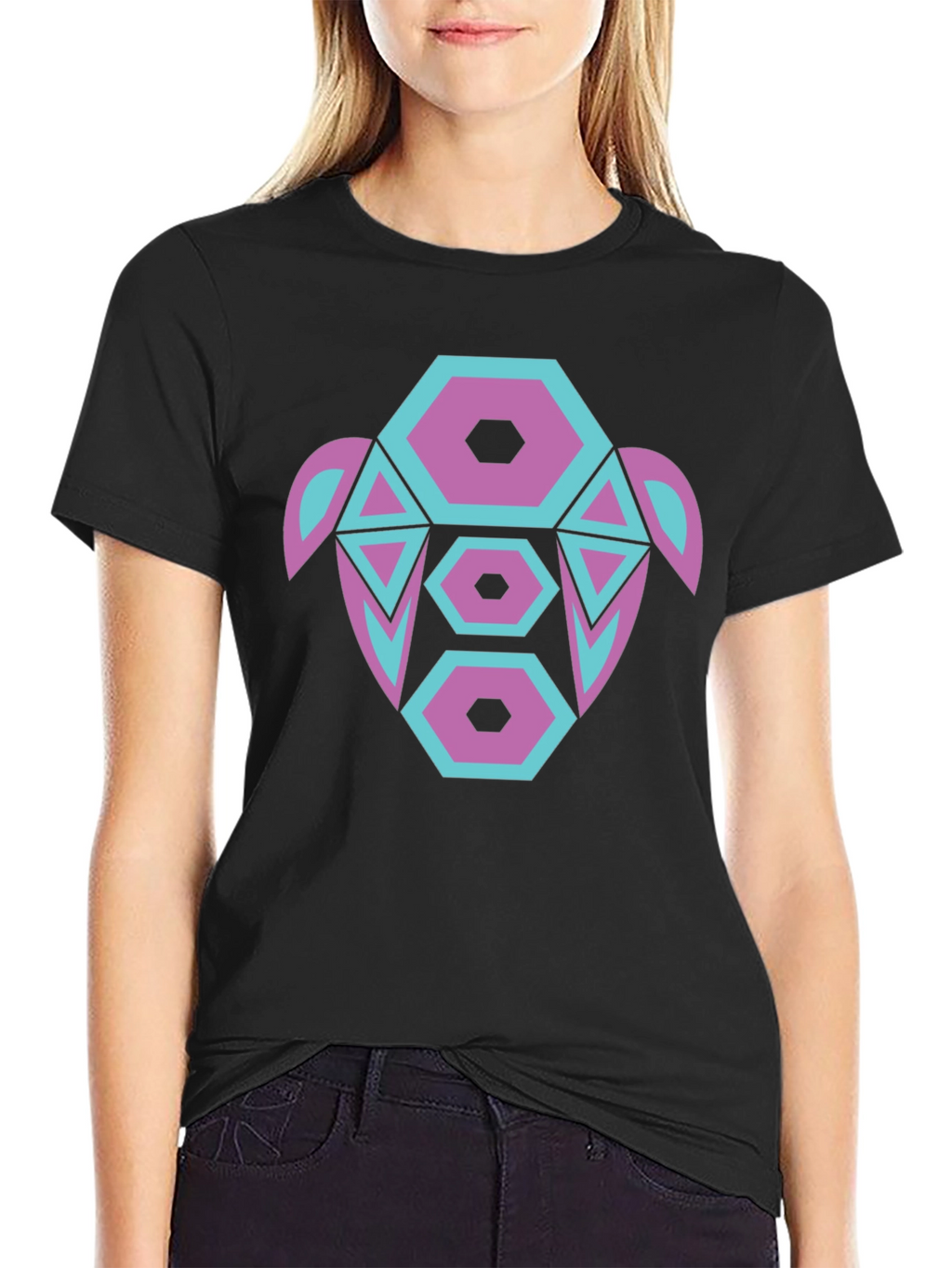 Abstract Turtle Graphic Tee - Black Cotton