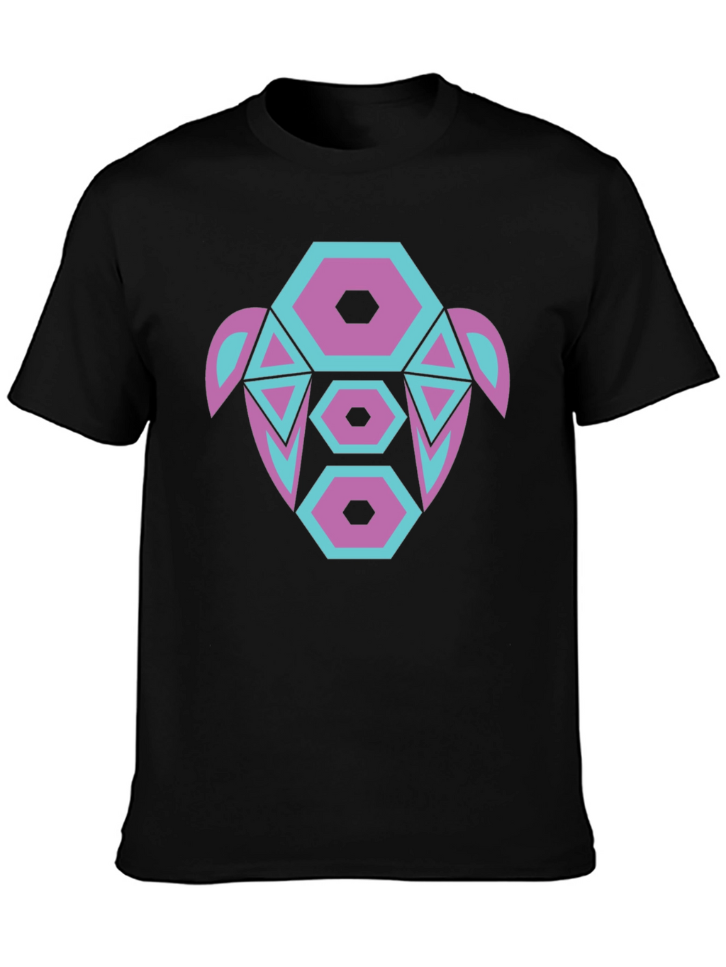 Abstract Turtle Graphic Tee - Black Cotton