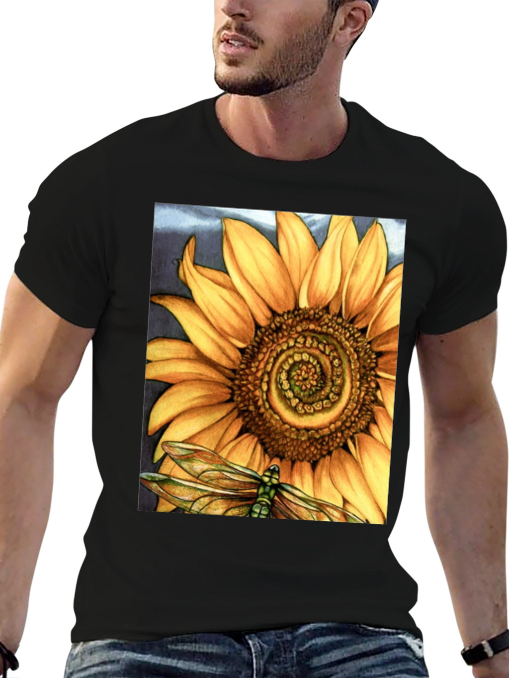Sunflower Dragonfly Graphic Print T-Shirt