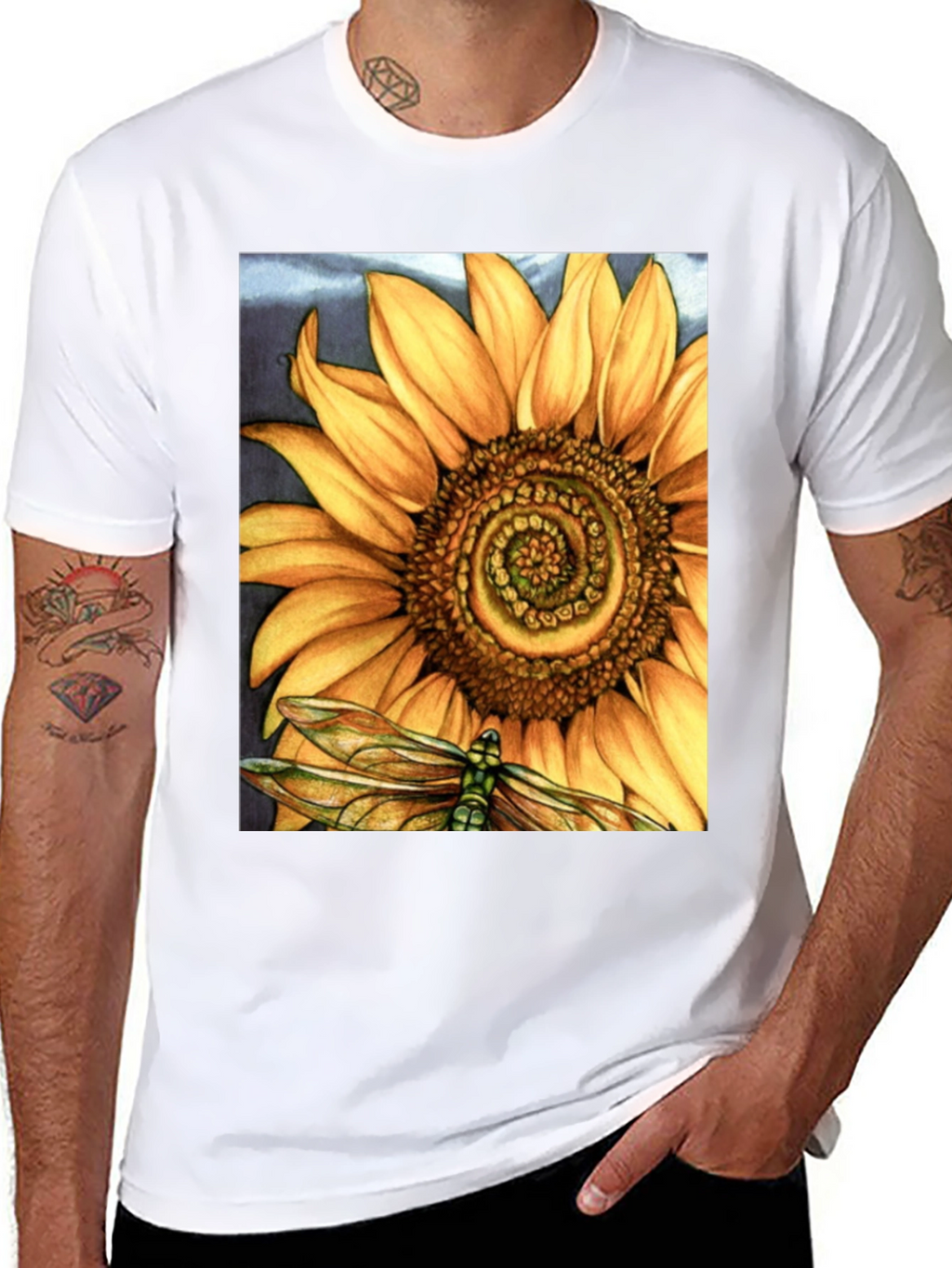 Sunflower Dragonfly Graphic Print T-Shirt