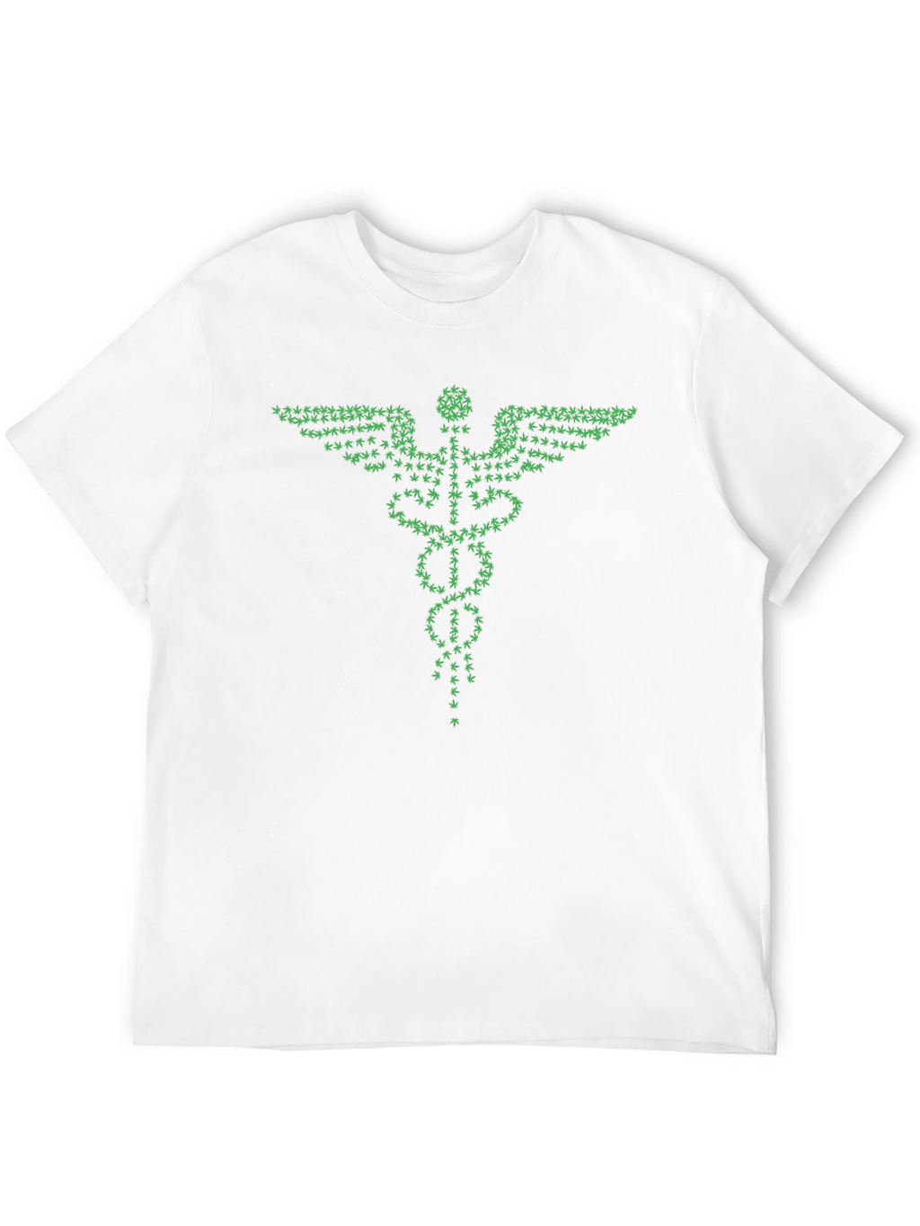 Green Caduceus T-Shirt - Cannabis Leaf Design
