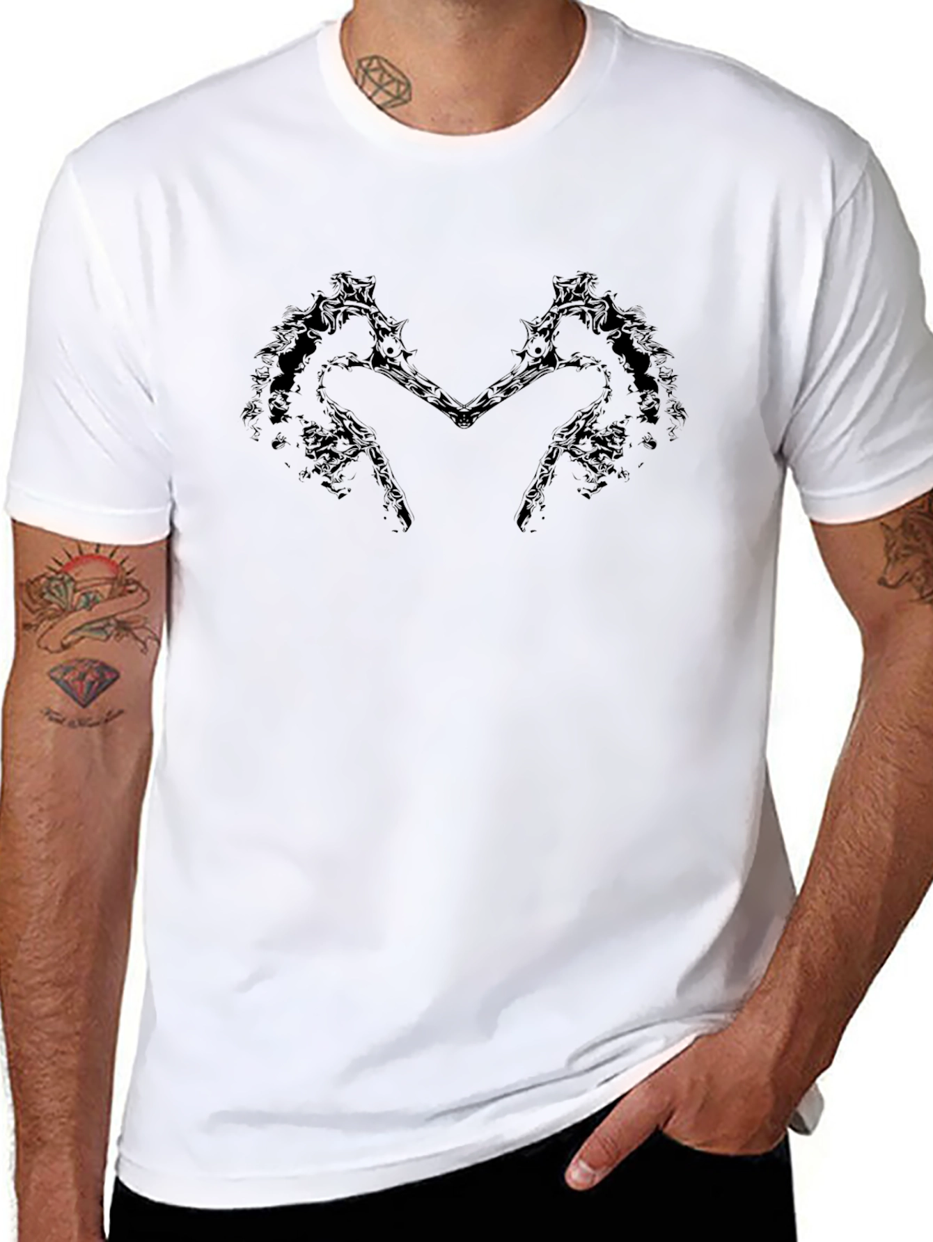 Edgy Seahorse Axes T-Shirt - Black