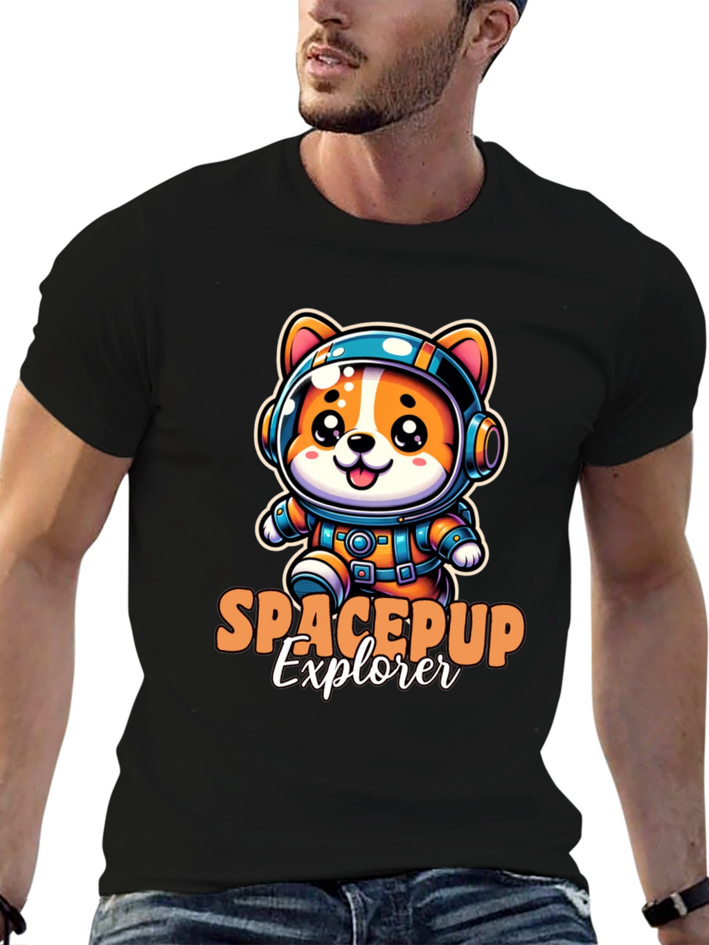 Space Pup Explorer Black T-Shirt