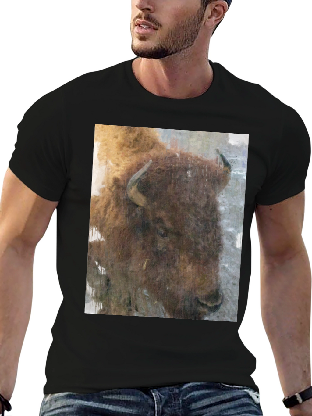 Bison Graphic Print Black T-Shirt