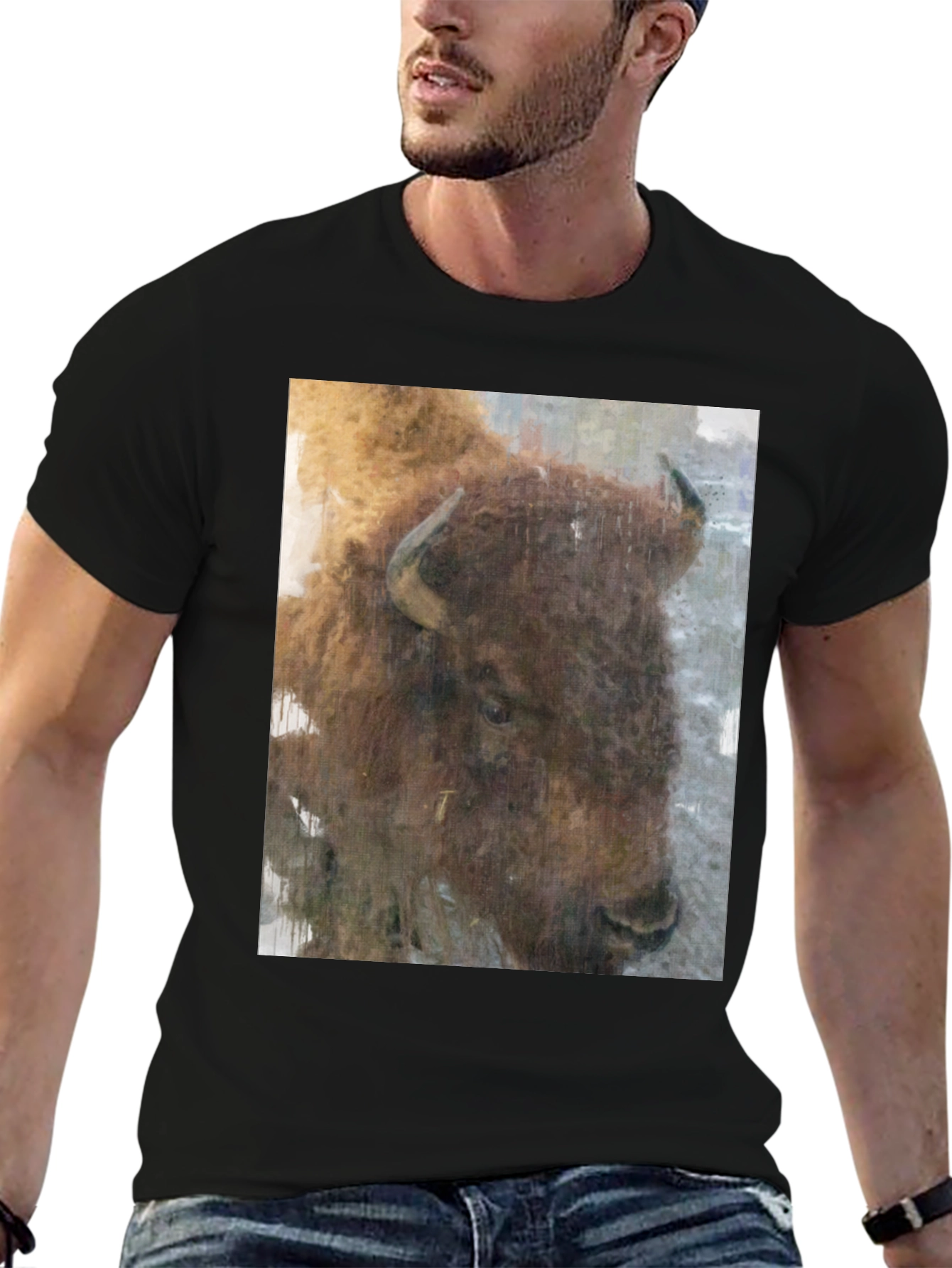 Bison Graphic Print Black T-Shirt