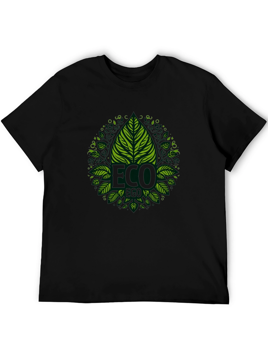 Eco-Friendly Black T-Shirt with Green Leaf Design