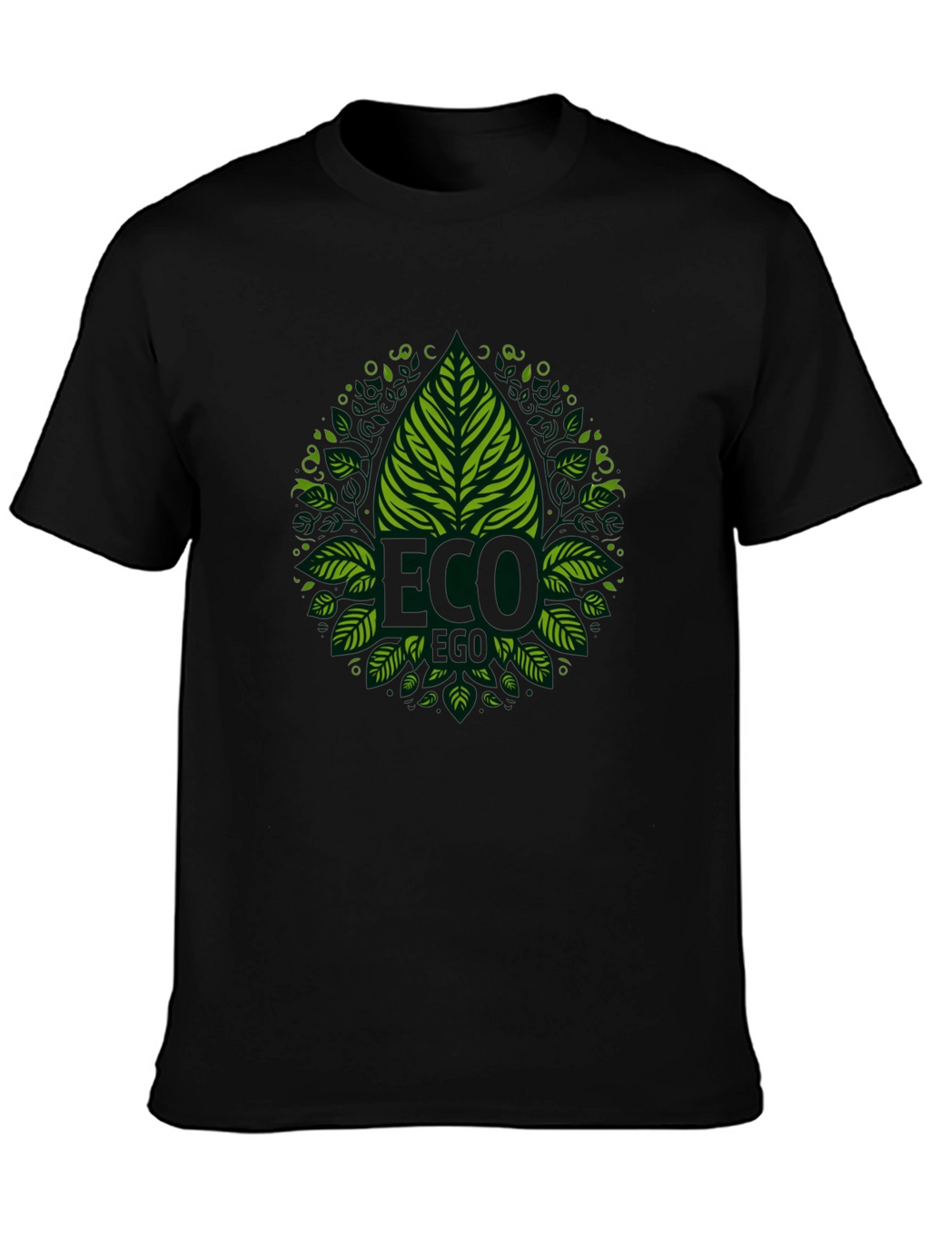Eco-Friendly Black T-Shirt with Green Leaf Design