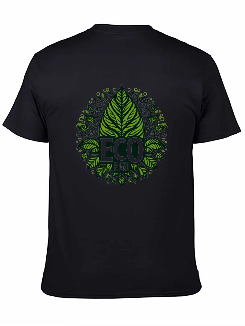 Eco-Friendly Black T-Shirt with Green Leaf Design