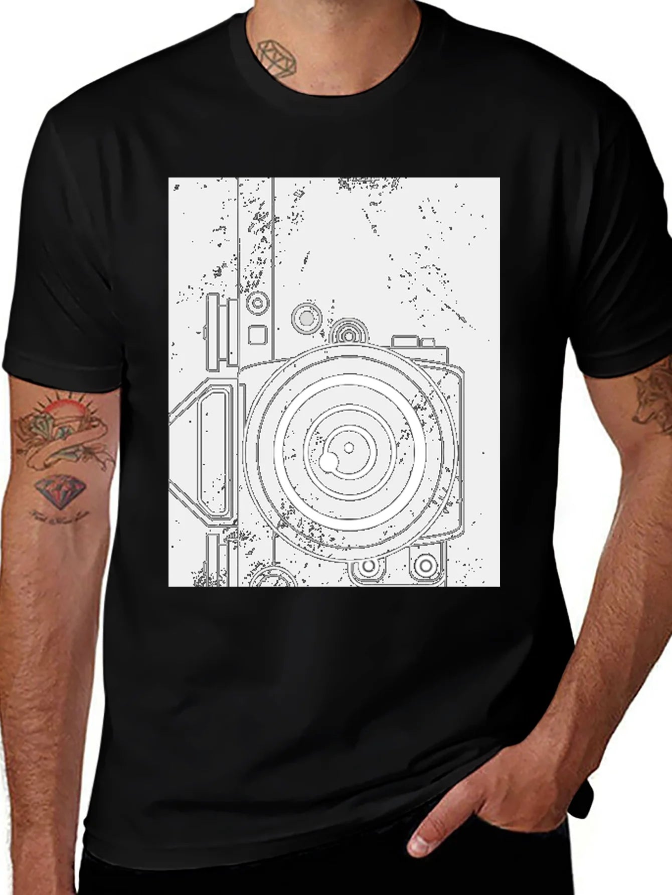 Retro Camera Graphic Tee - Black Cotton T-Shirt