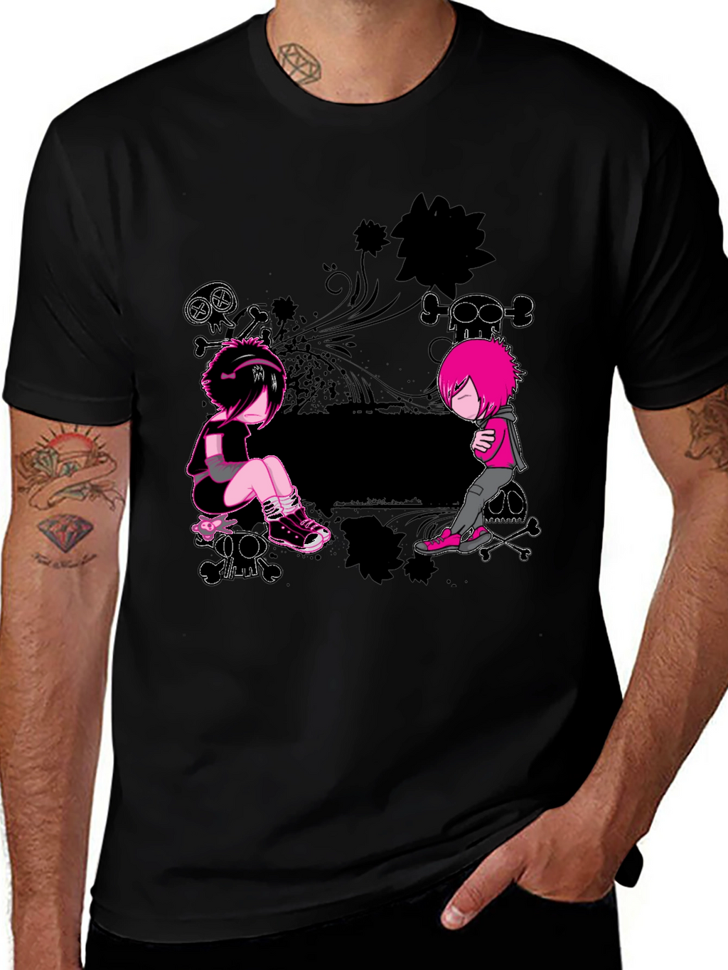 Emo Style Graphic Print Black T-Shirt