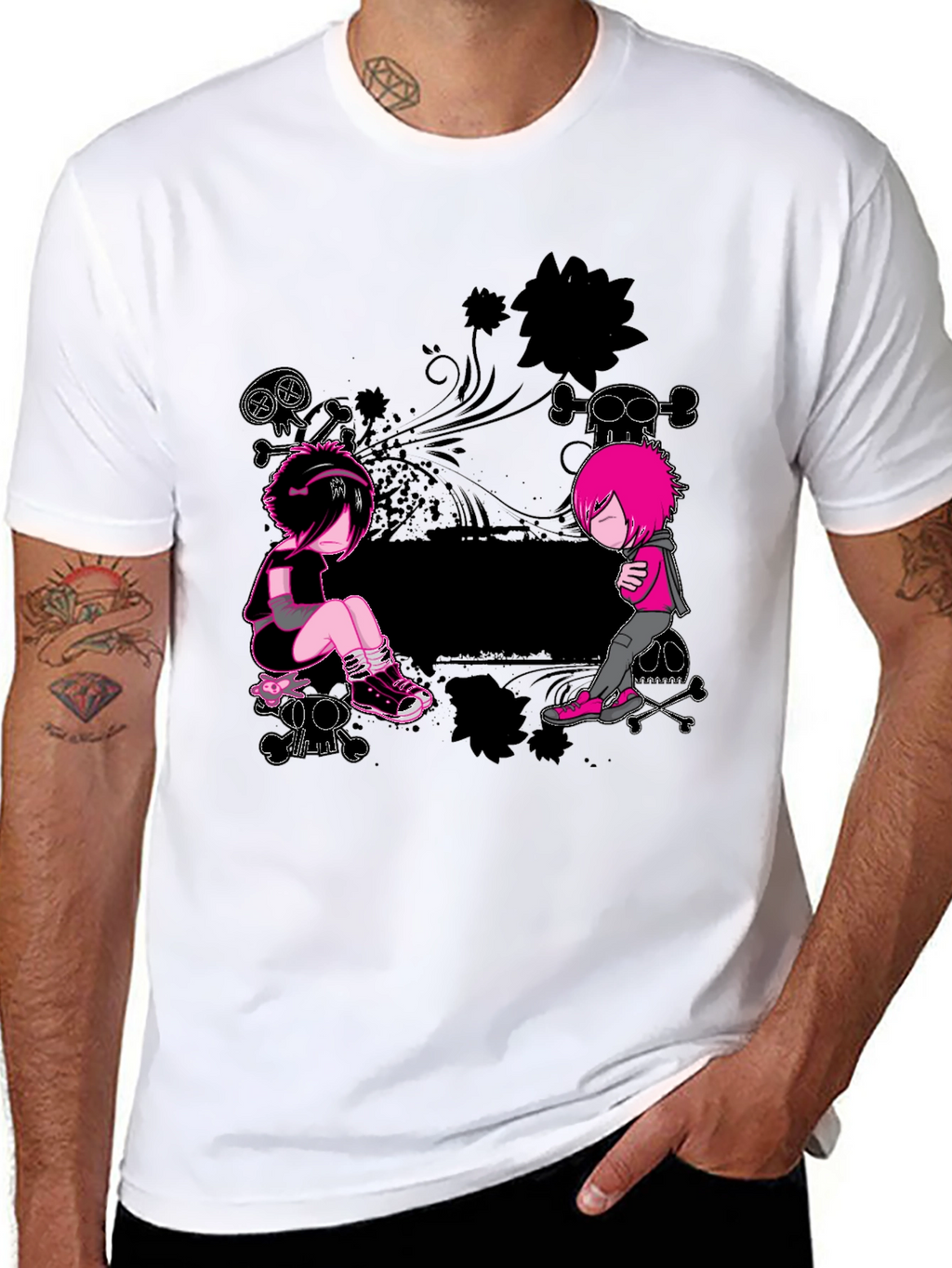 Emo Style Graphic Print Black T-Shirt