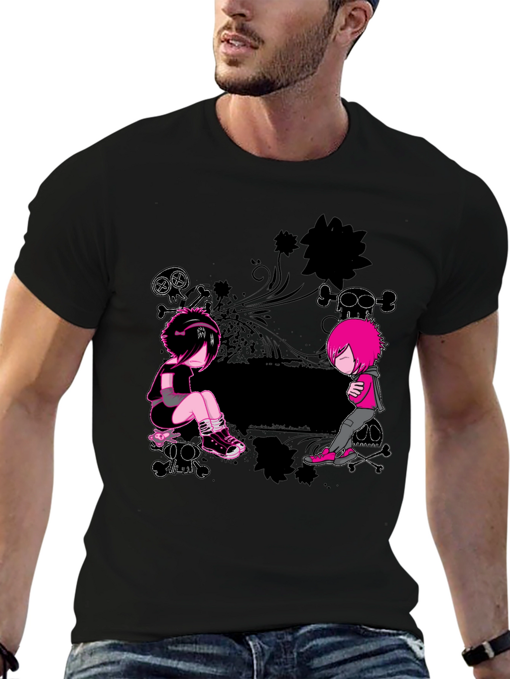 Emo Style Graphic Print Black T-Shirt