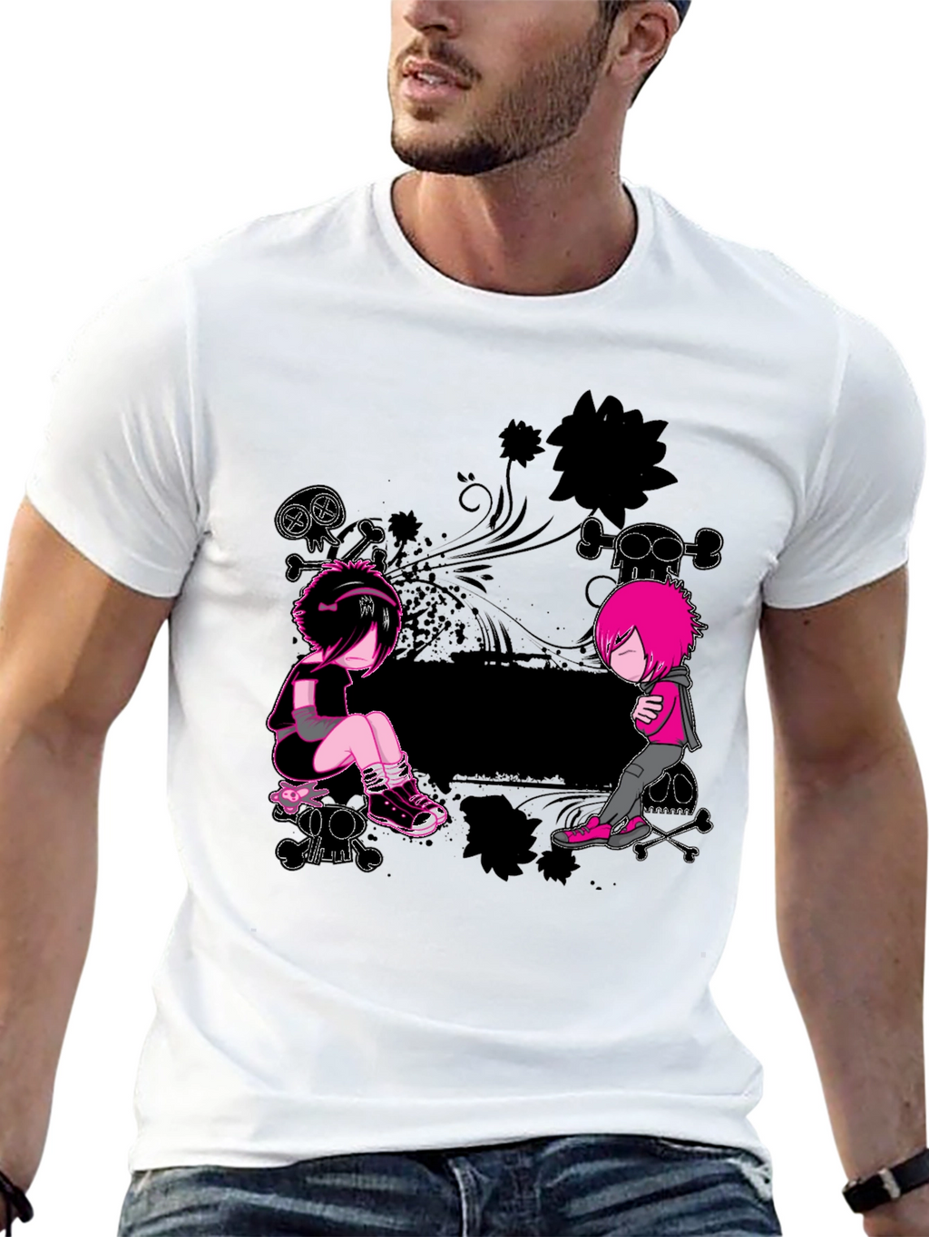 Emo Style Graphic Print Black T-Shirt