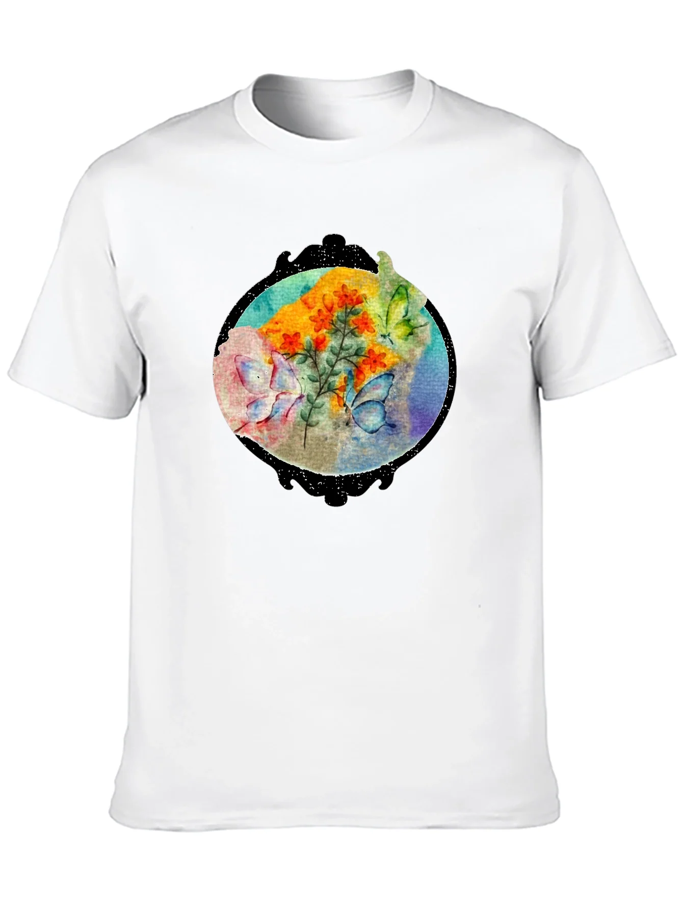 Butterfly Floral Black T-Shirt