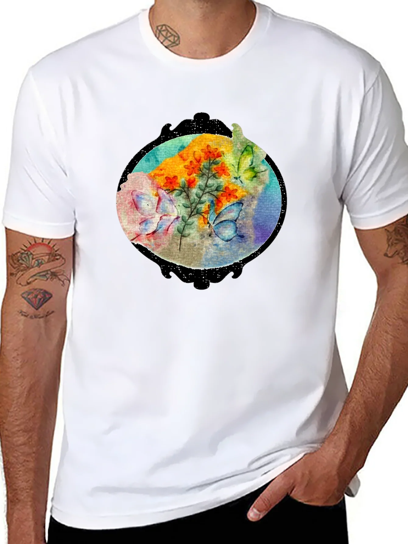 Butterfly Floral Black T-Shirt