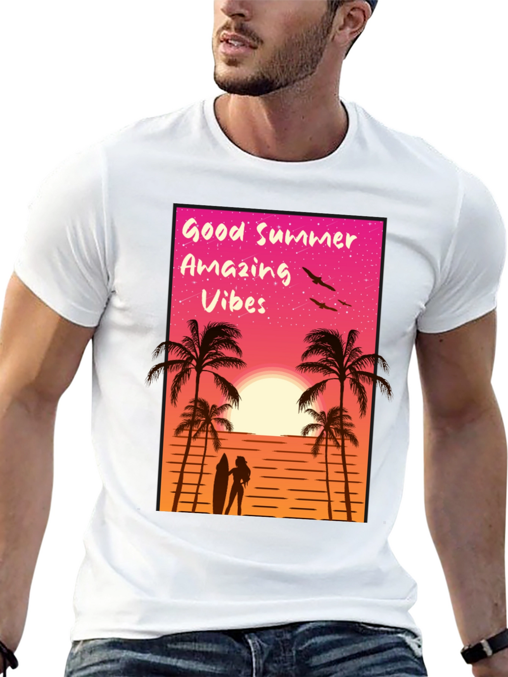 Good Summer Vibes Graphic T-Shirt - Beach Sunset Tee