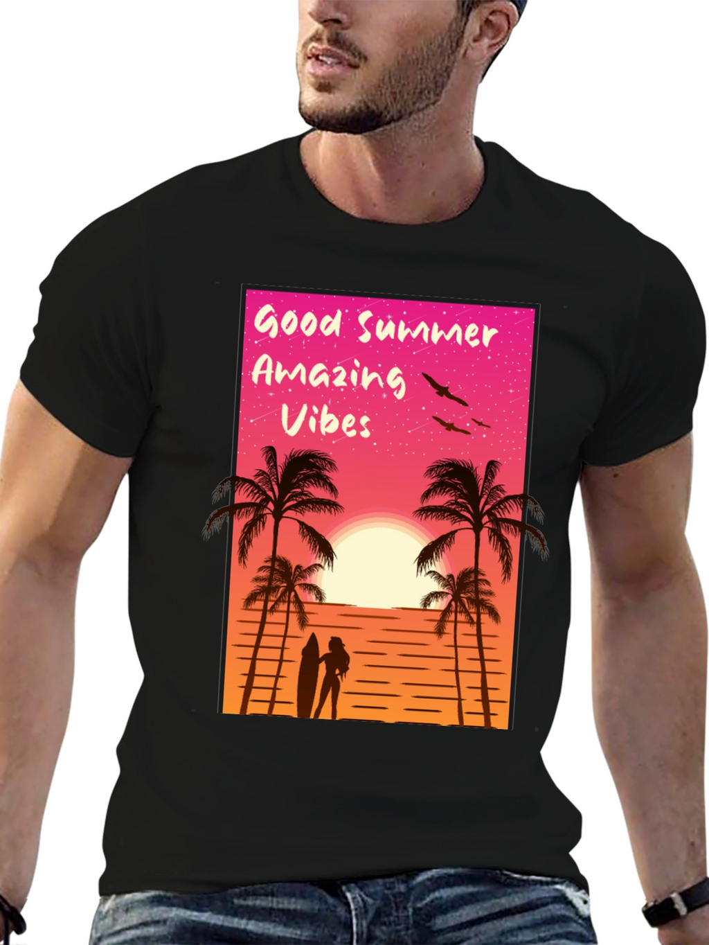 Good Summer Vibes Graphic T-Shirt - Beach Sunset Tee