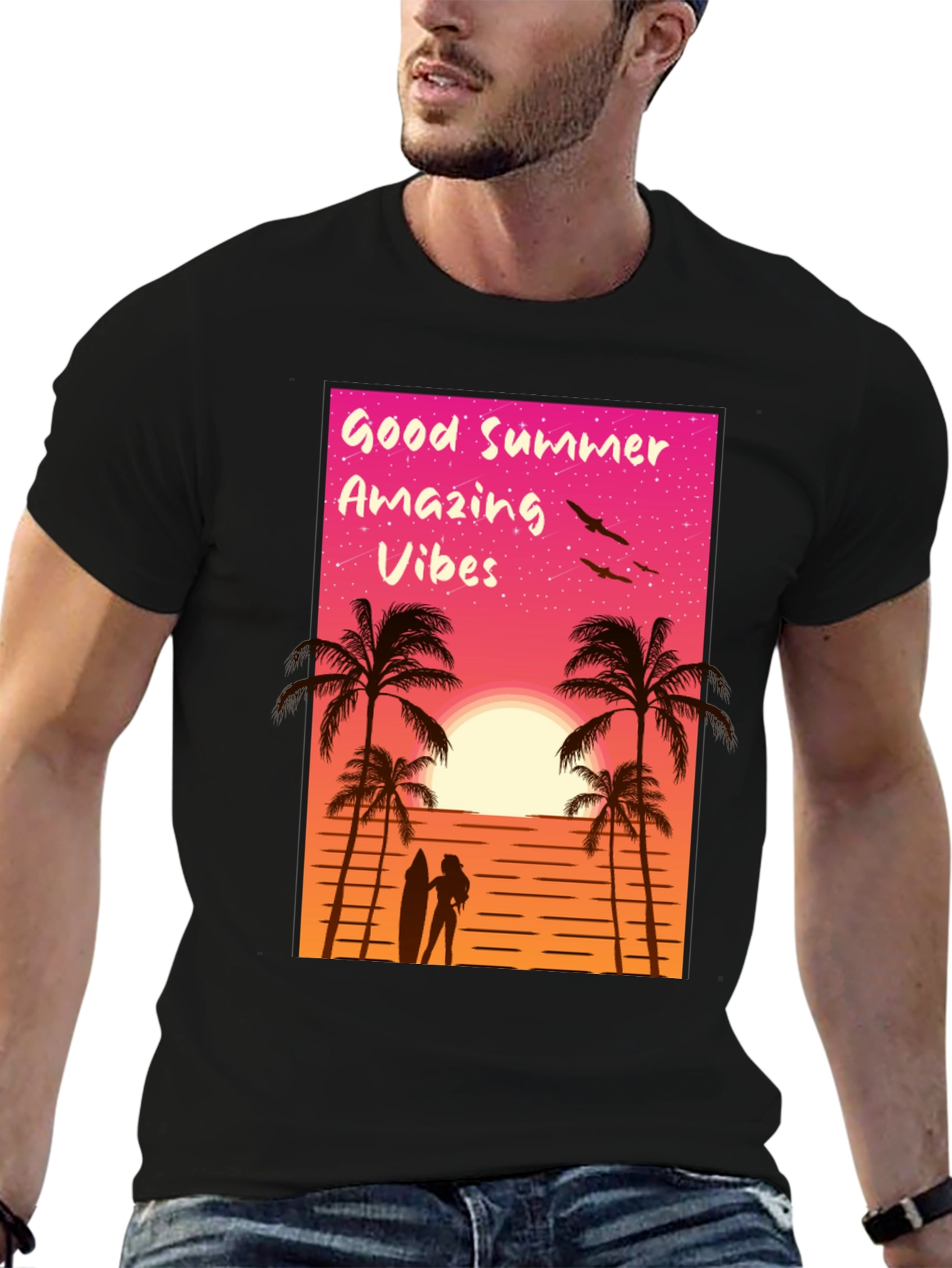 Good Summer Vibes Graphic T-Shirt - Beach Sunset Tee