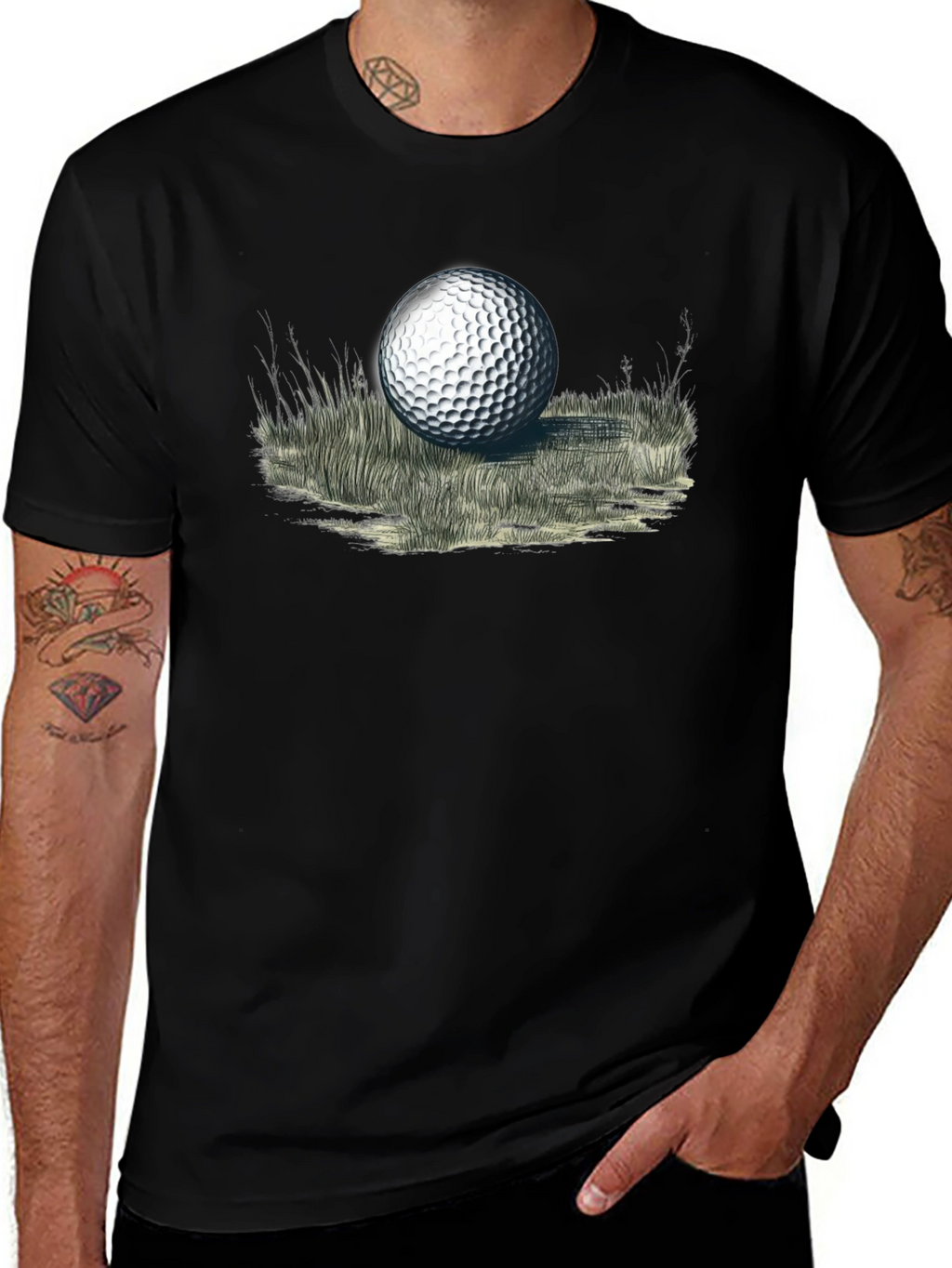 Golf Ball Graphic Tee - Black Cotton