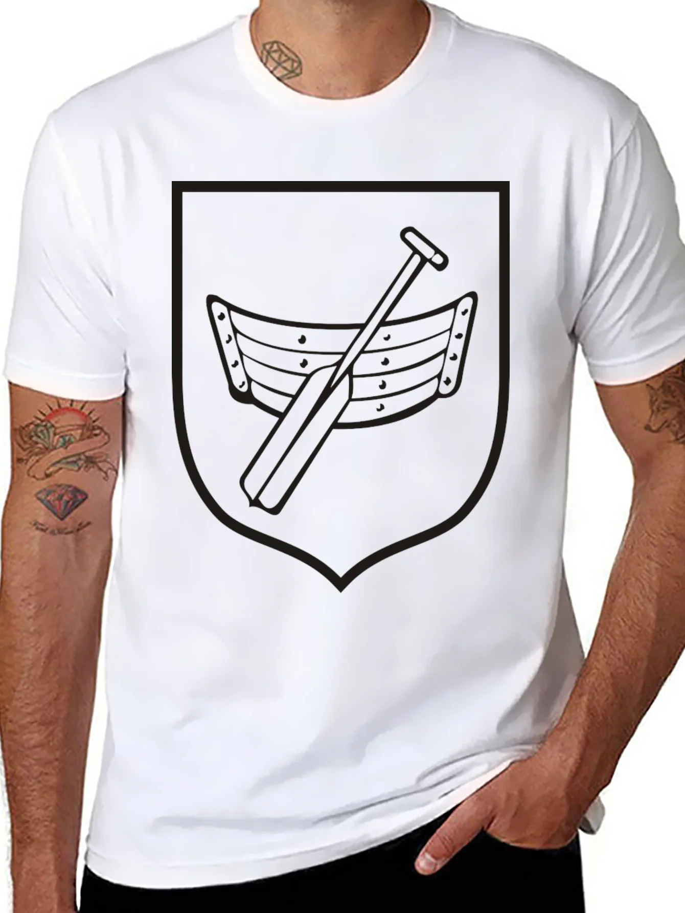 Black Rowing Boat Crest Graphic T-Shirt