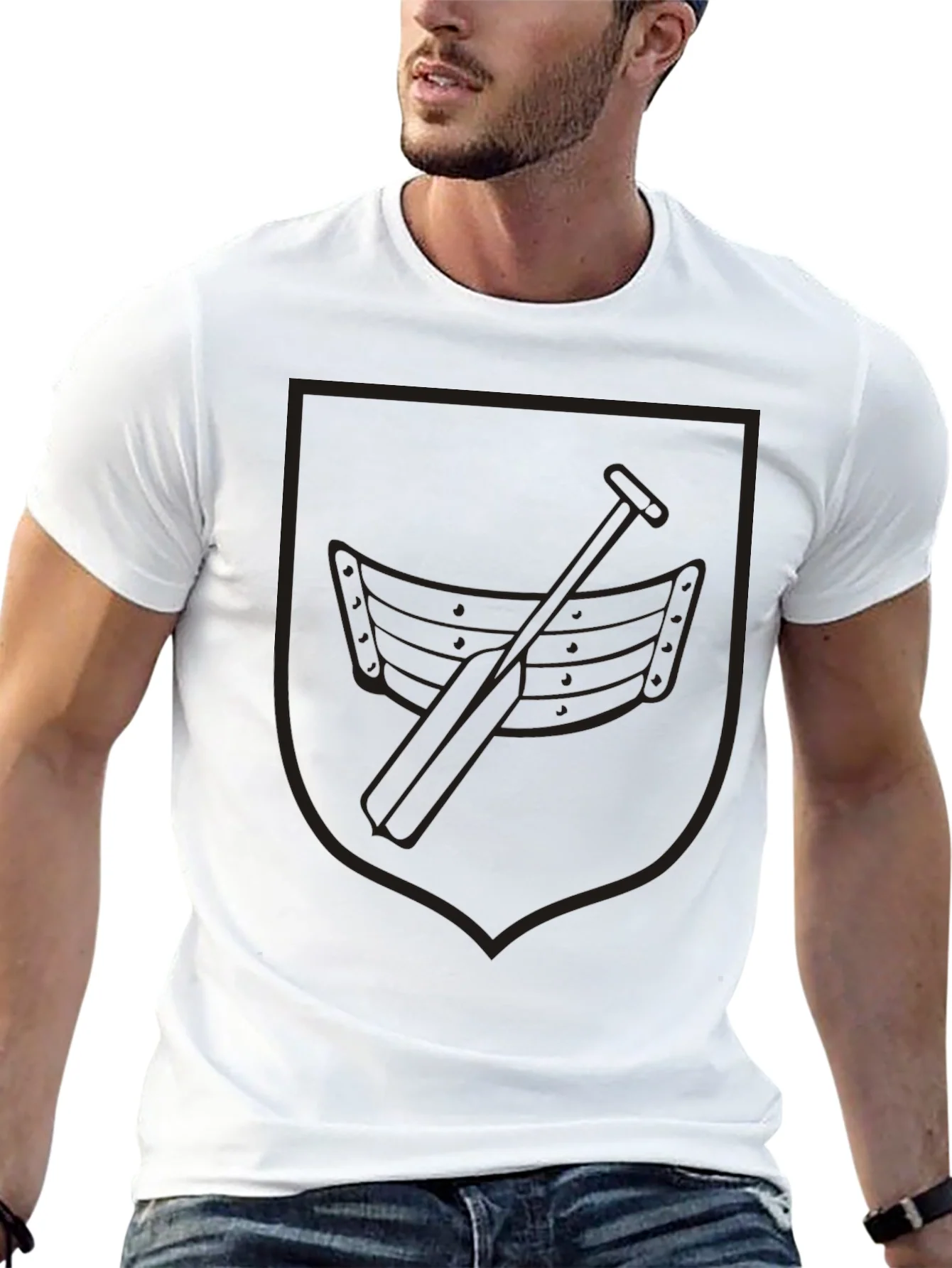 Black Rowing Boat Crest Graphic T-Shirt