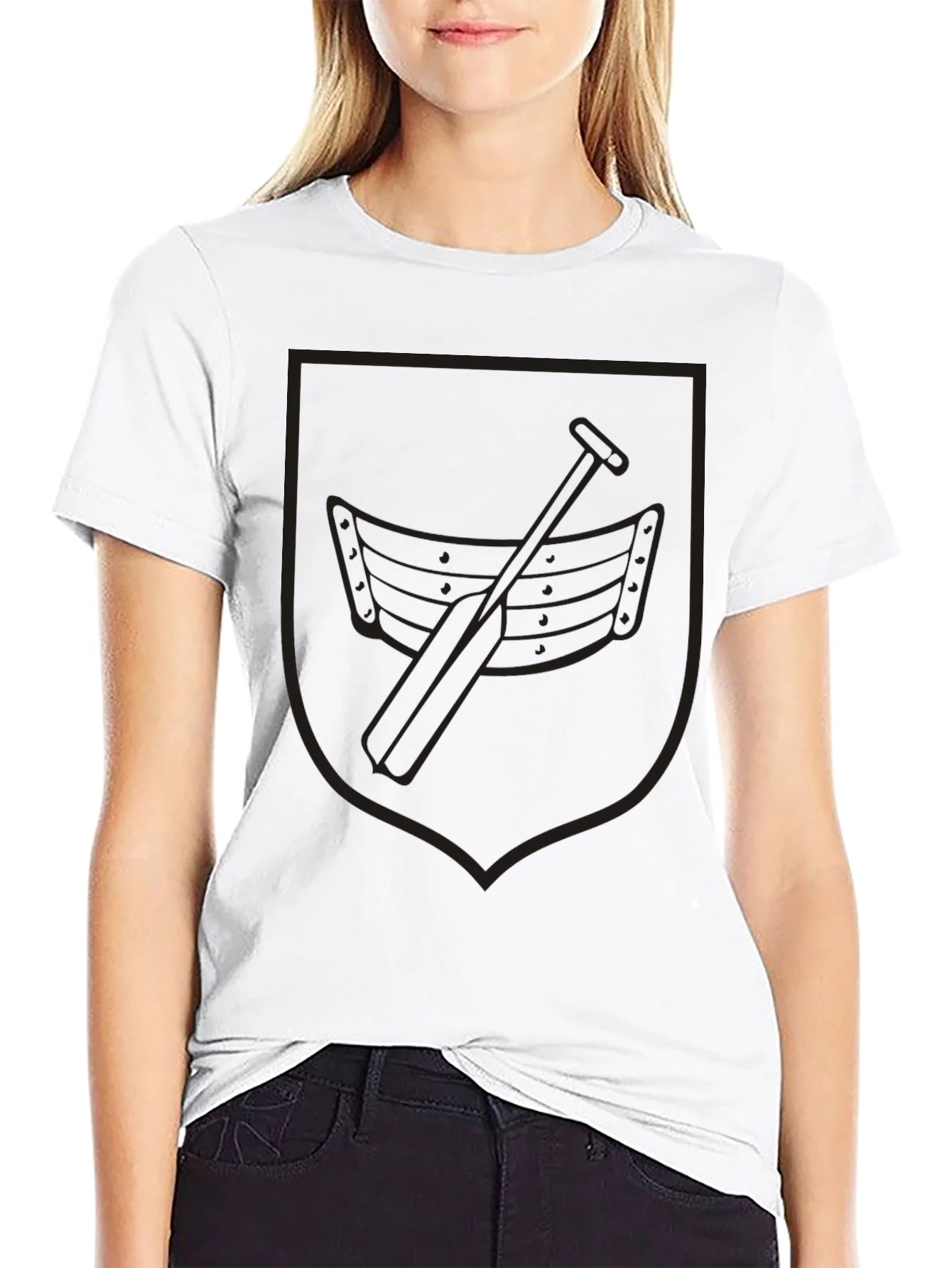 Black Rowing Boat Crest Graphic T-Shirt
