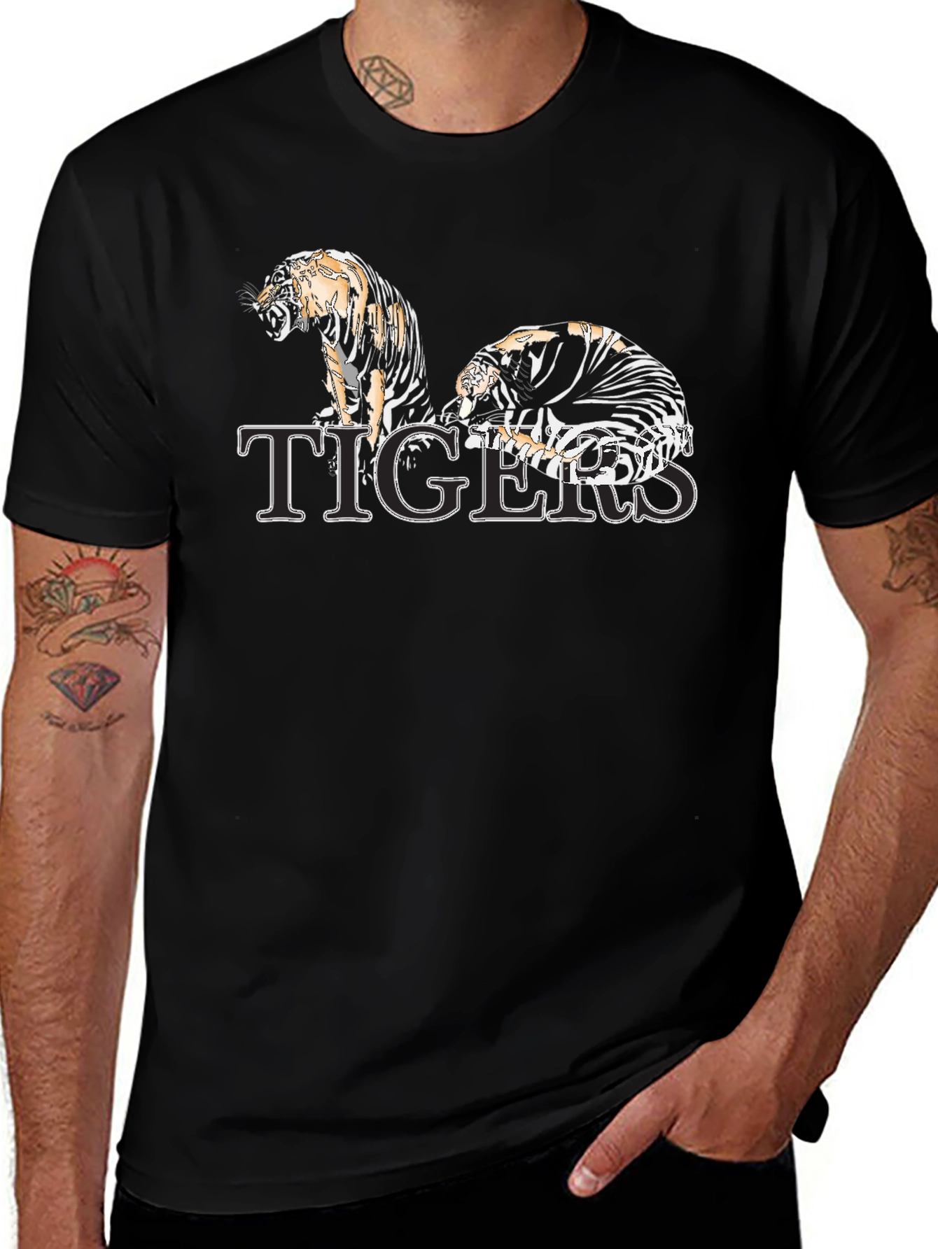 Tigers Graphic Print Black T-Shirt