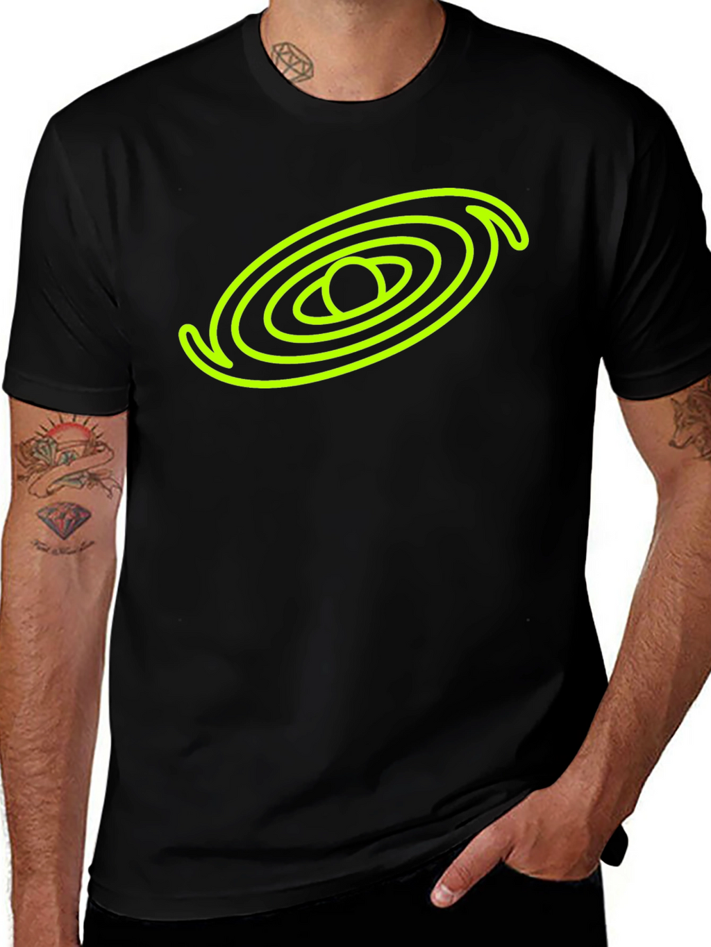 Black T-Shirt with Neon Galaxy Design