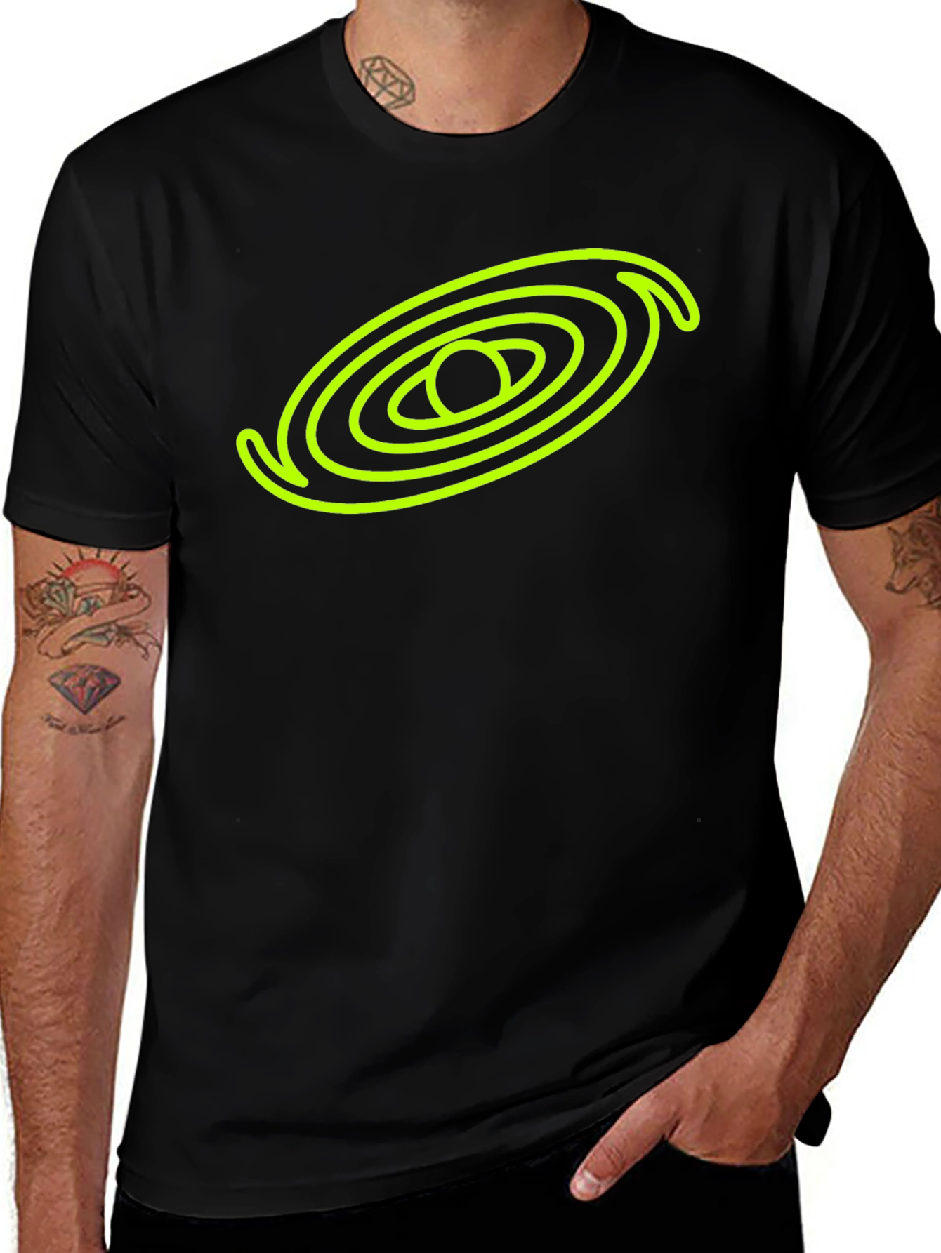 Black T-Shirt with Neon Galaxy Design