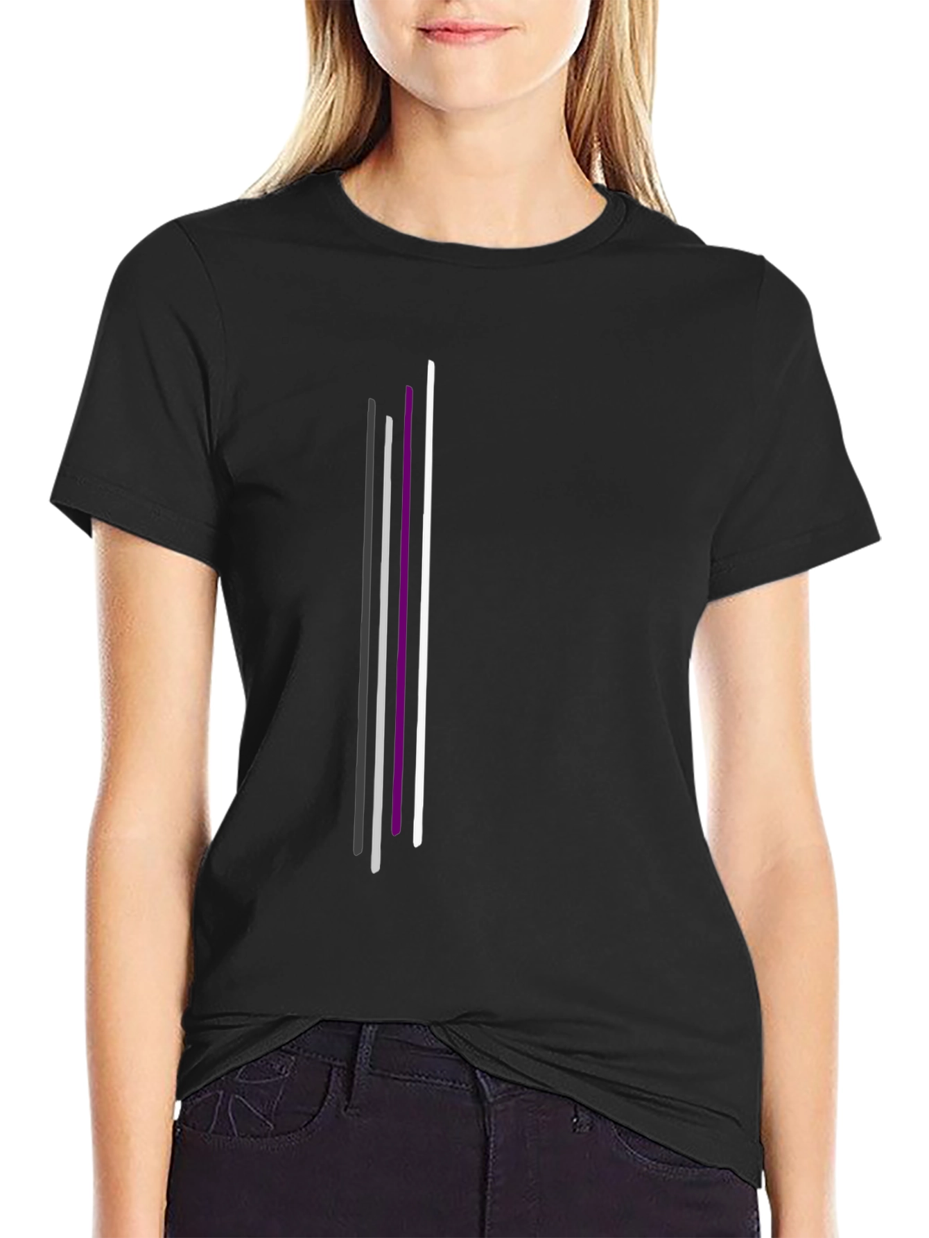 Asexual Pride Vertical Stripes Black T-Shirt
