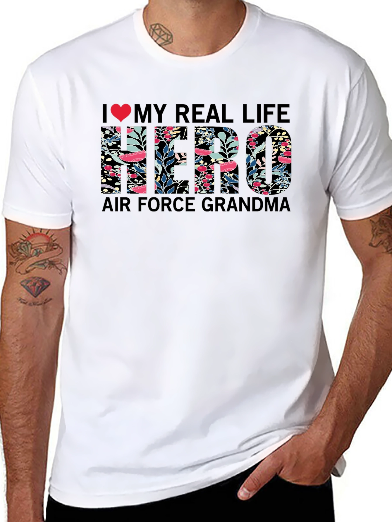 Air Force Grandma T-Shirt - My Real Life Hero Floral Design