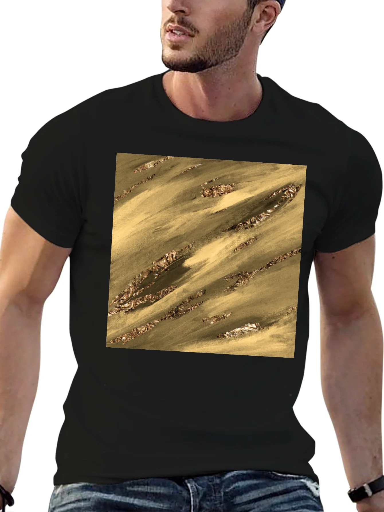 Abstract Gold Pattern Black T-Shirt