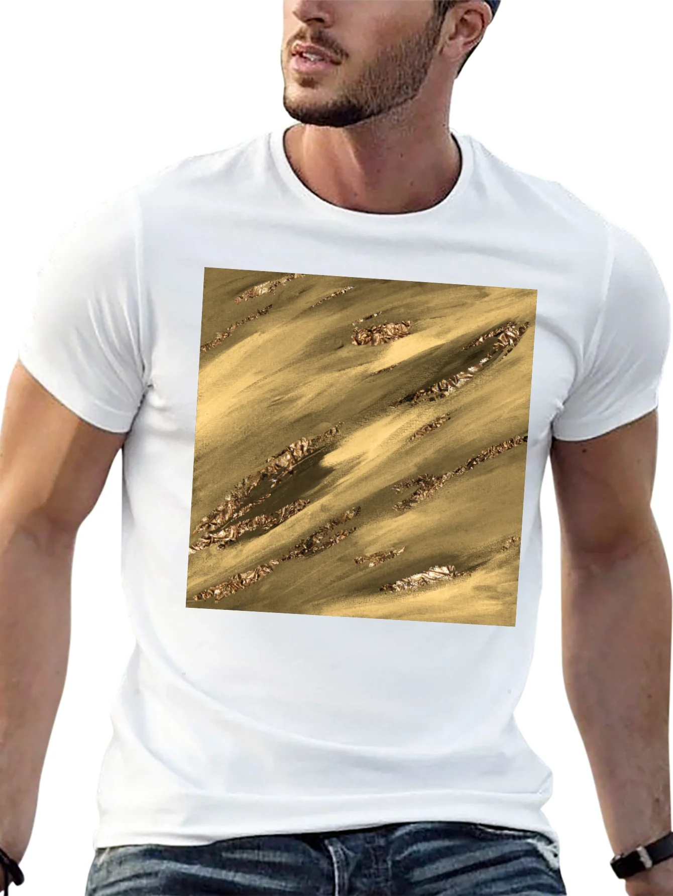Abstract Gold Pattern Black T-Shirt