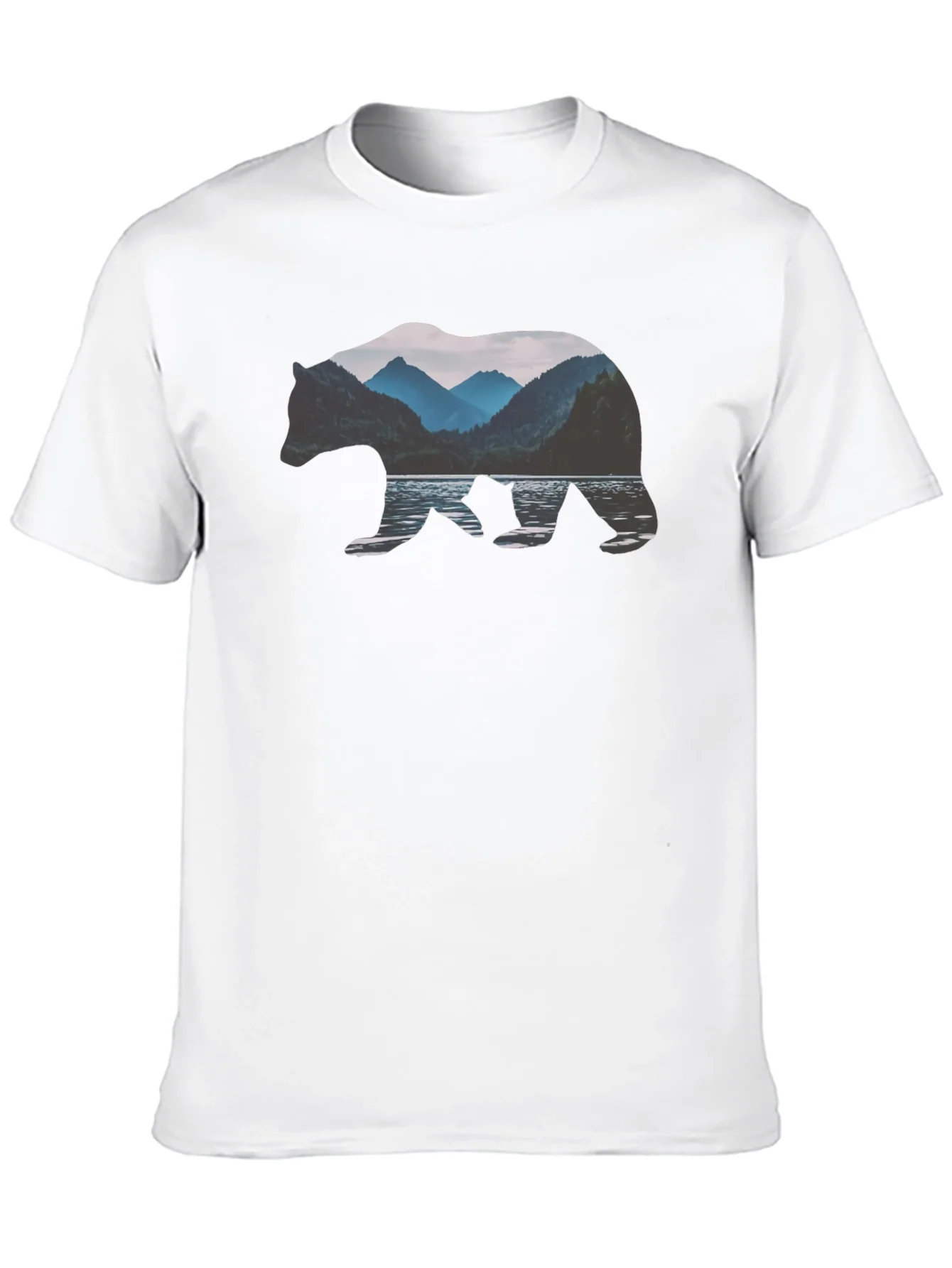 Bear Silhouette Mountain Lake Graphic Tee