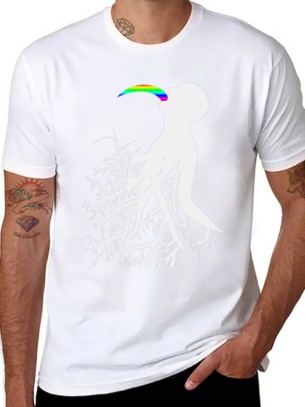 Tree Roots Rainbow Tongue Black T-Shirt