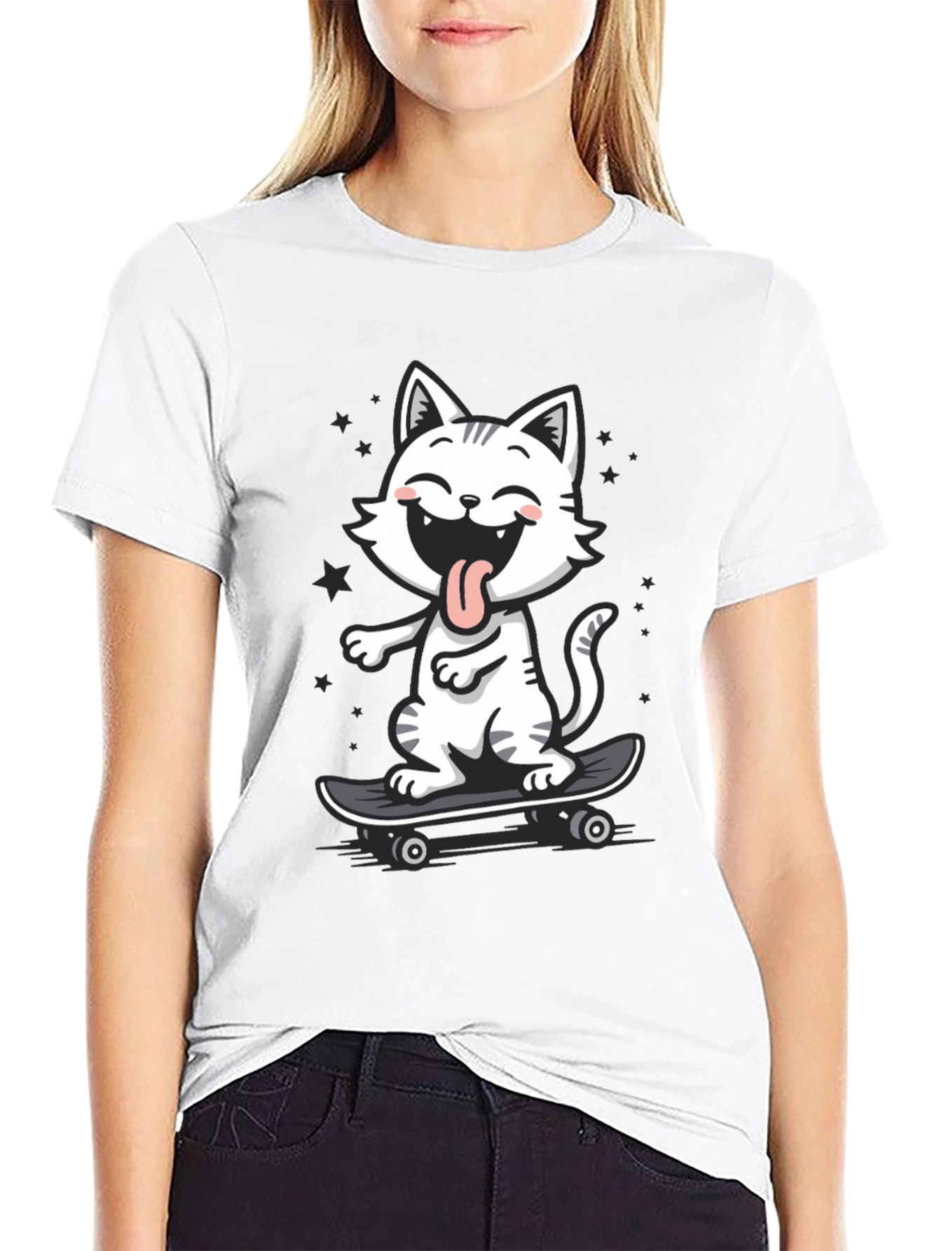 Cool Cat Skateboarder Graphic Tee