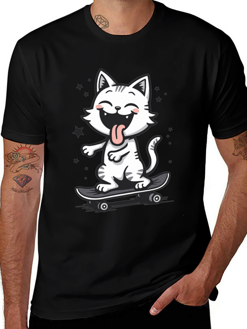 Cool Cat Skateboarder Graphic Tee