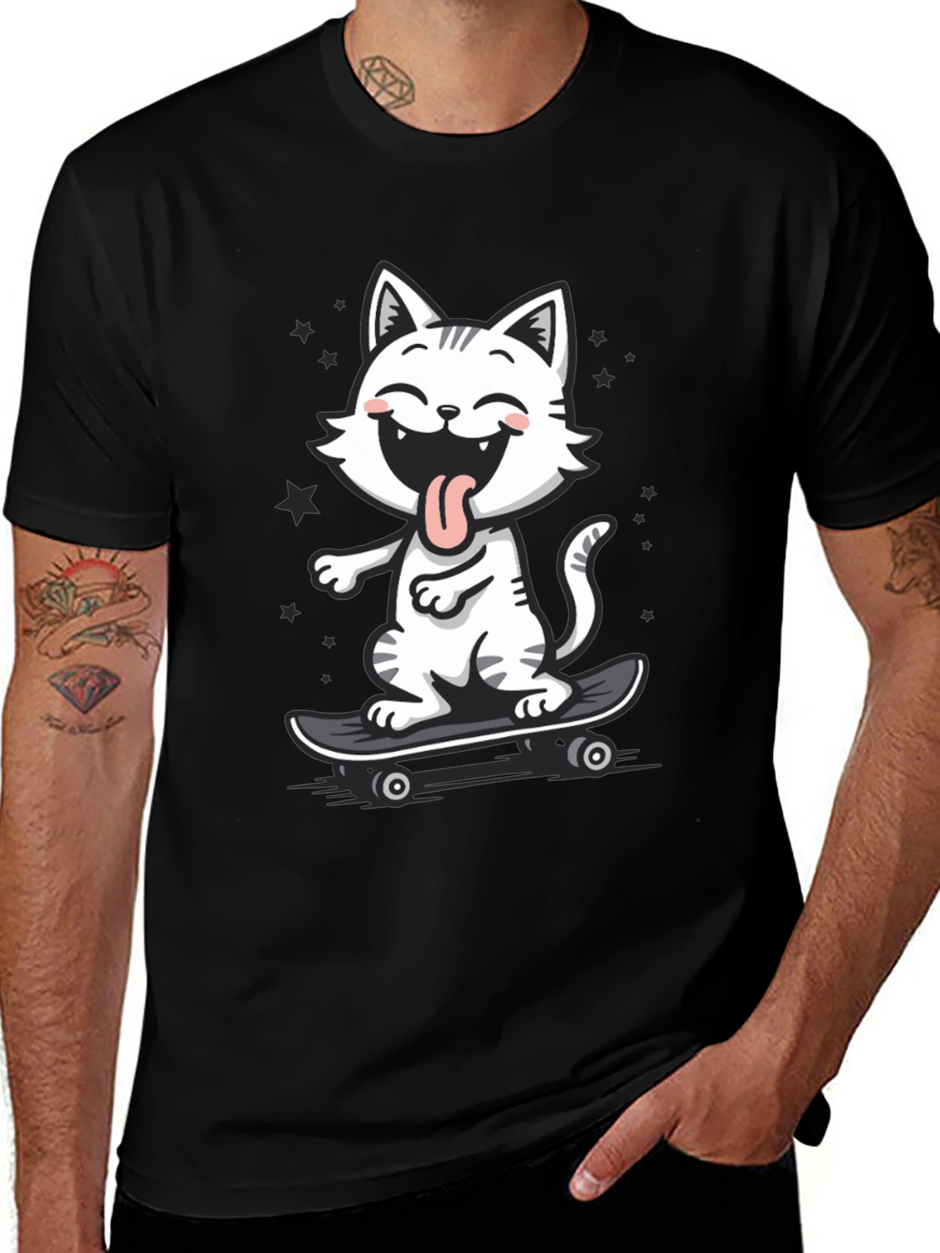 Cool Cat Skateboarder Graphic Tee