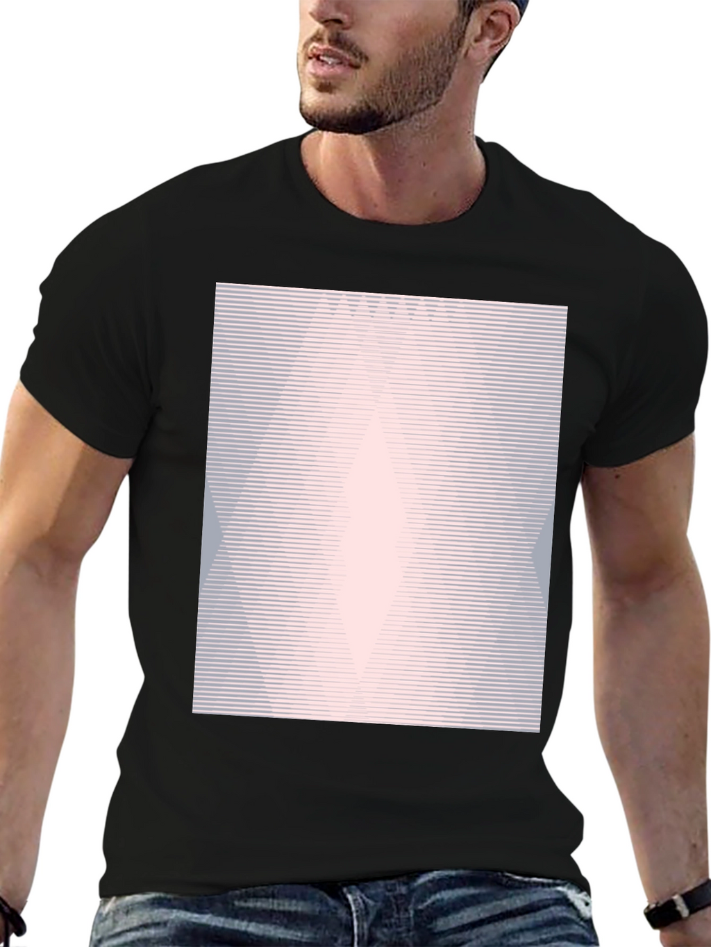 Geometric Line Pattern Black Graphic Tee